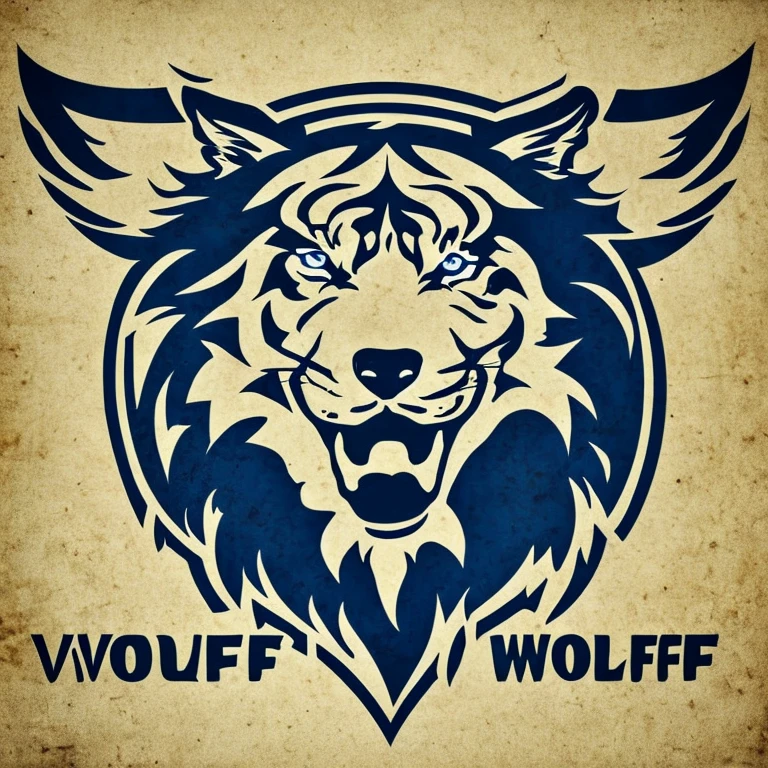 Logo with the words TEAM WOLVES, Tiger line art logo, Black and dark blue background, Bright blue, Simple yet strong - WOLVES  