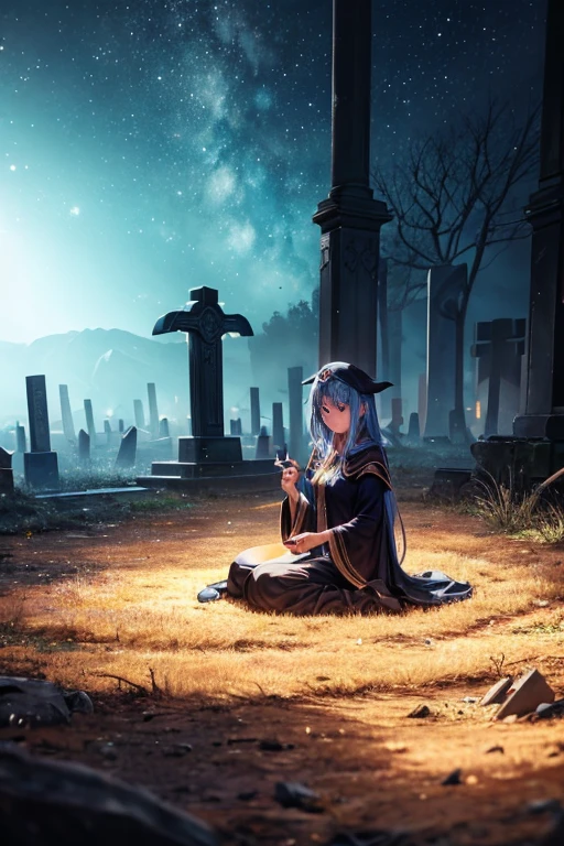 (best quality,4k,8k,highres,masterpiece:1.2),ultra-detailed,(realistic,photorealistic,photo-realistic:1.37),green circle with a glowing star on top, surrounded by tombstones,summoning circle, summoning undead friends, from the graveyard of a dark sorcerer!!, summoning incantation, funeral grounds!!, screenshot from an animated movie, magical circle, witch academy, screenshot from an anime movie, ancient sorcerer, twilight, graveyard, old lady's circle, in the middle of a graveyard