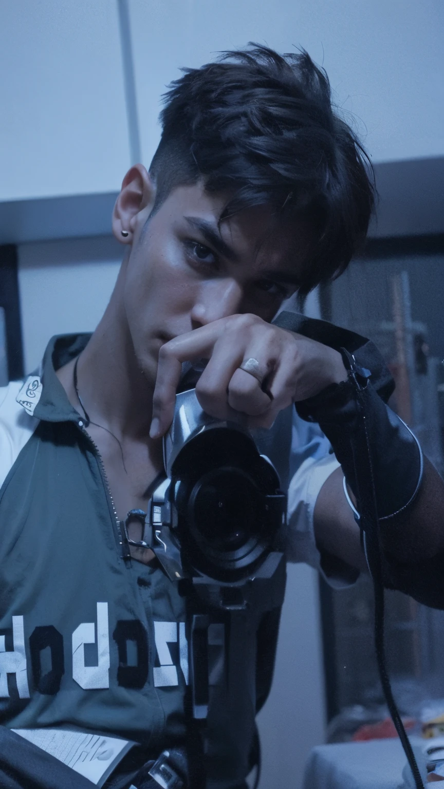 Cyberpunk handsome boy ultra realistic with cat, --v 4
