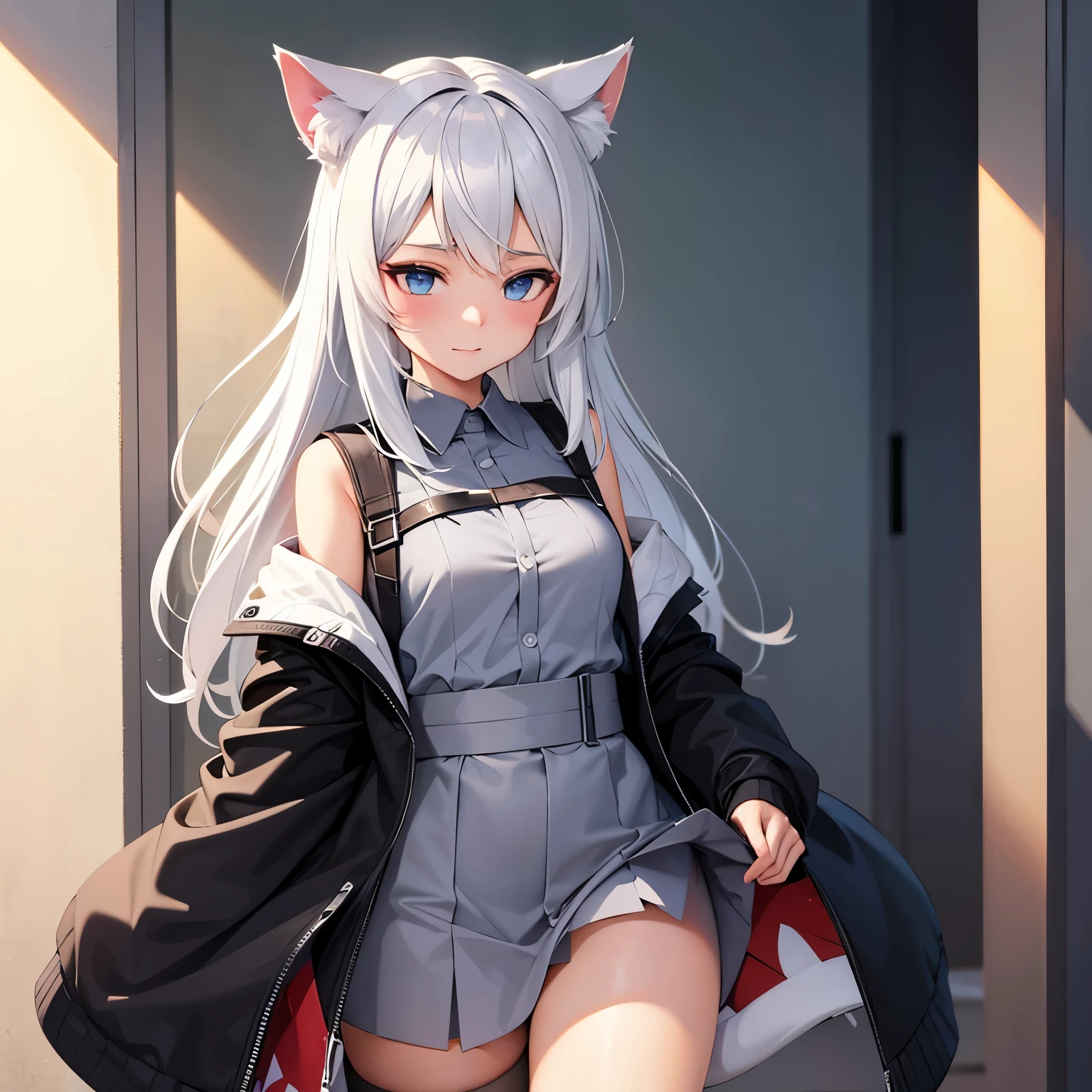whaite hair，snowfield，Red eyes，bit girl