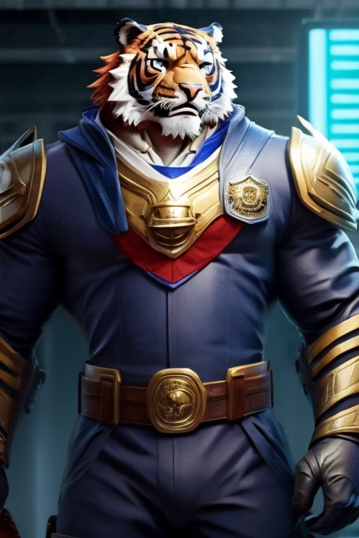 Una imagen de Grantly Bell(kemono tigre anaranjado adolescente) con el uniforme de Knight College.