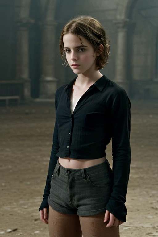 Create an ultra-realistic image of Emma. Watson in his youth. Show her how she did it in Prisoner of Azkaban.. Let her only wear see-through shirts.