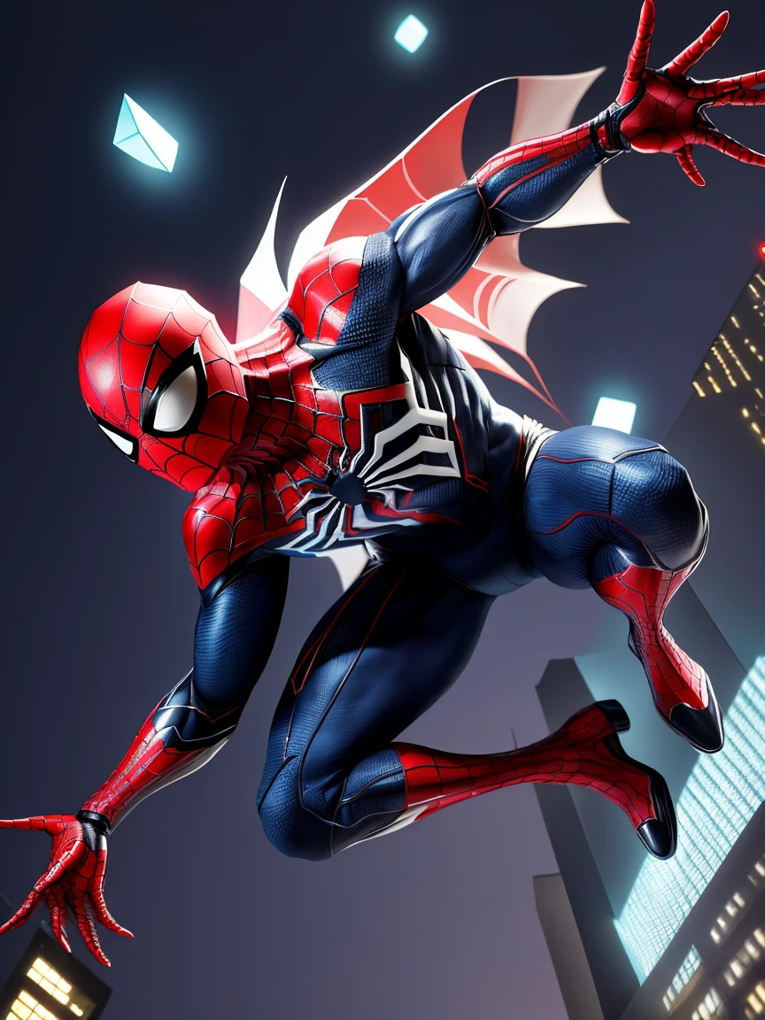Homem-Aranha*: A minimalist, holographic origami-style *Spider-man* in *New-york* setting