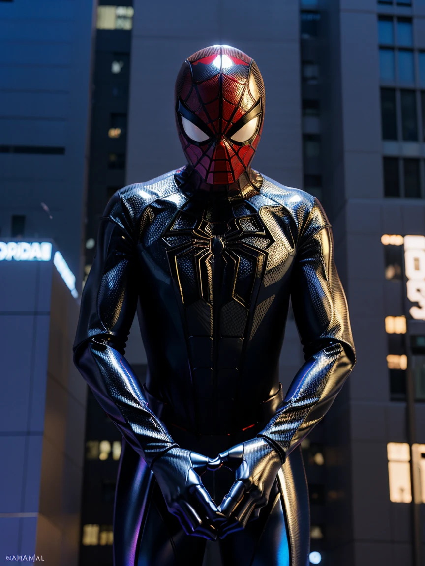 Homem-Aranha*: A minimalist, holographic origami-style *Spider-man* in *New-york* setting