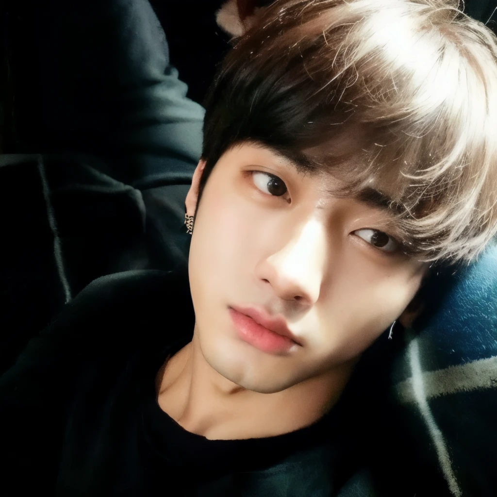 a close-up of a person lying on a sofa, jungkook de cabelo preto, Jungkook, adorable and pale korean face, Jung Jaehyun, hyung tae, accurate Jungkook face, Jinyoung Shin, Kim Doyoung, your eyes seem wise, your eyes are brown and bright, Jimin\the right eyelid is swollen, Hong junho hyung, pintar ulzzang jungkook bts