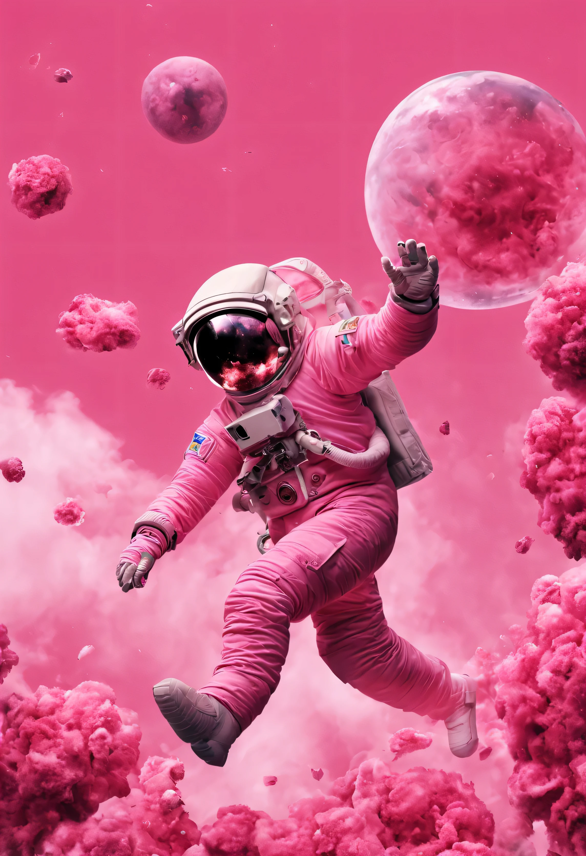 Pink astronaut falls into space