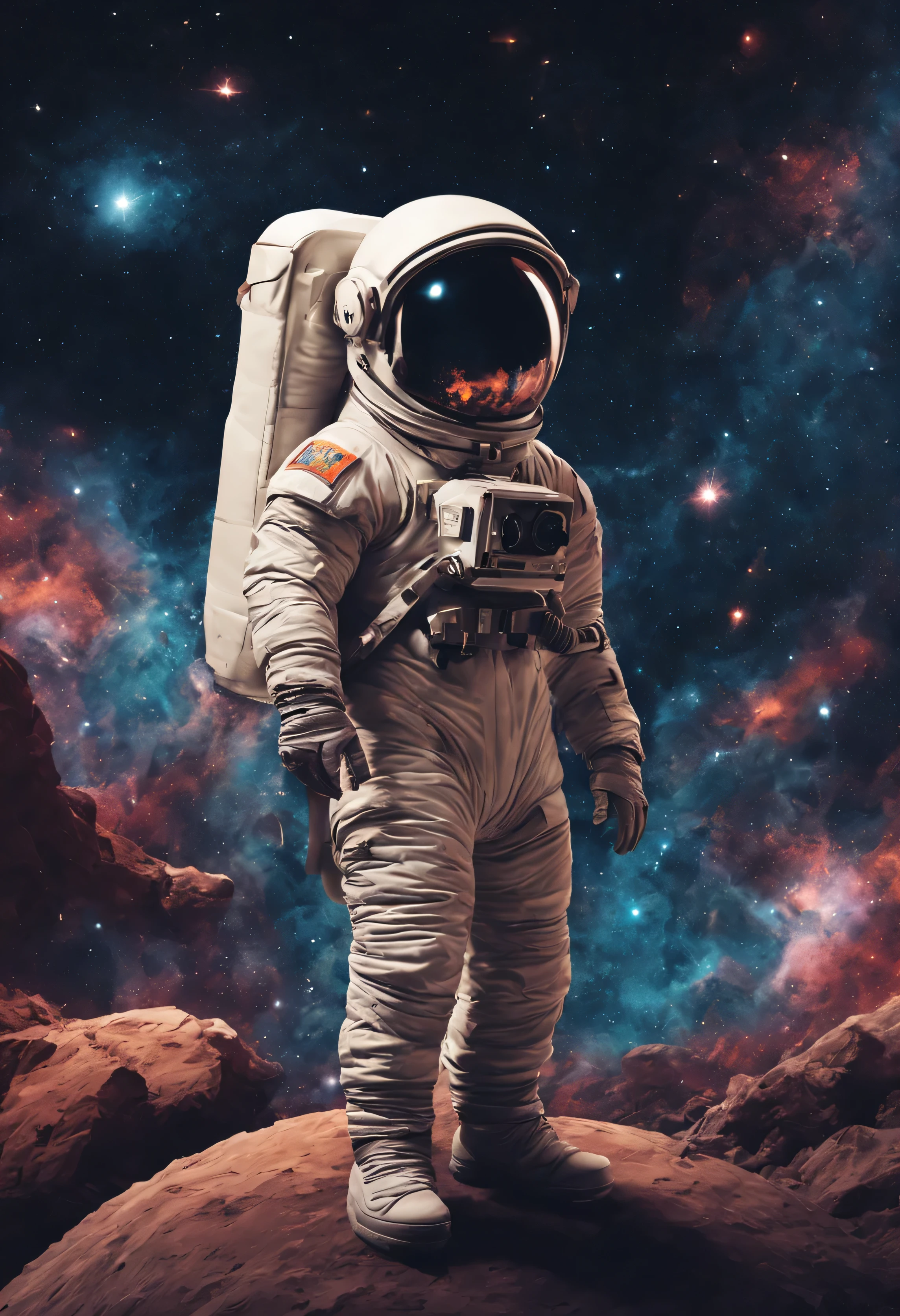 little astronaut far from the earth space stars
