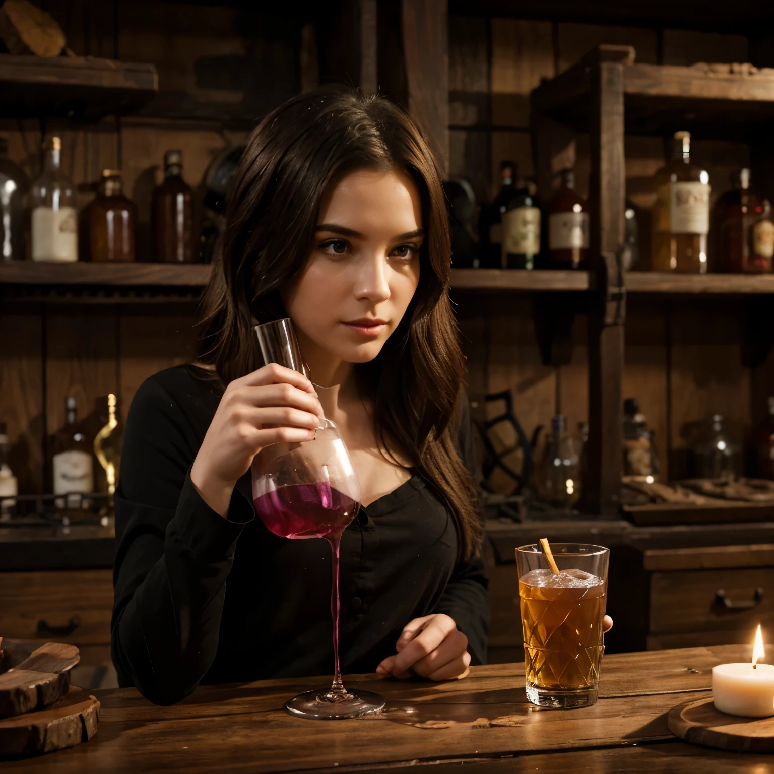 Make me a girl drinking a aging potion