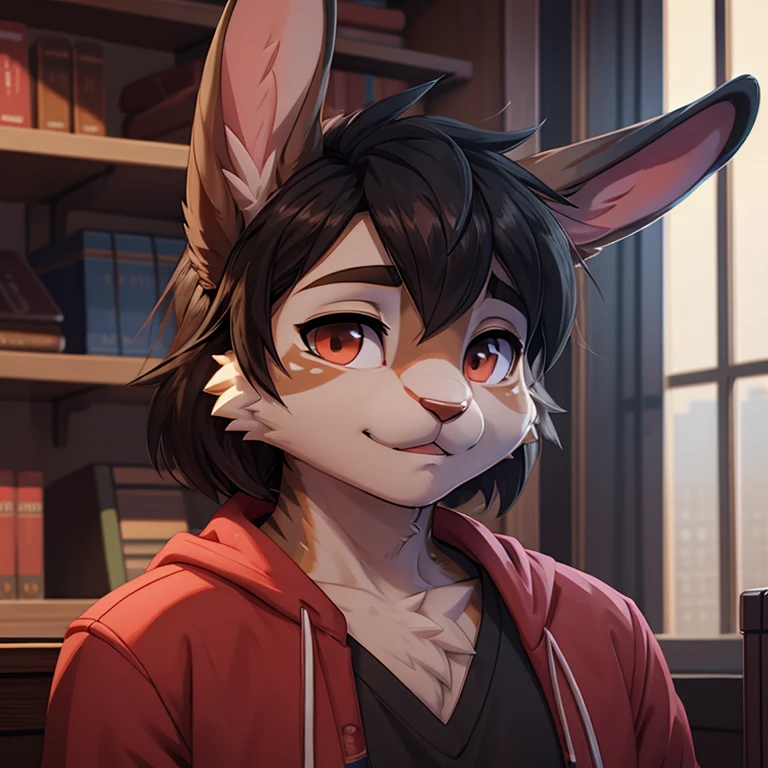 Bunny, (fluffy anthro furry:1.3), (((male))), solo, 1guy, (detailed face), highly detailed, sharply drawn, masterpiece, best quality, absurdres, subsurface scattering, anime style, A1 pictures style, (((Mini Lop bunny))), (light blue fur), black hair