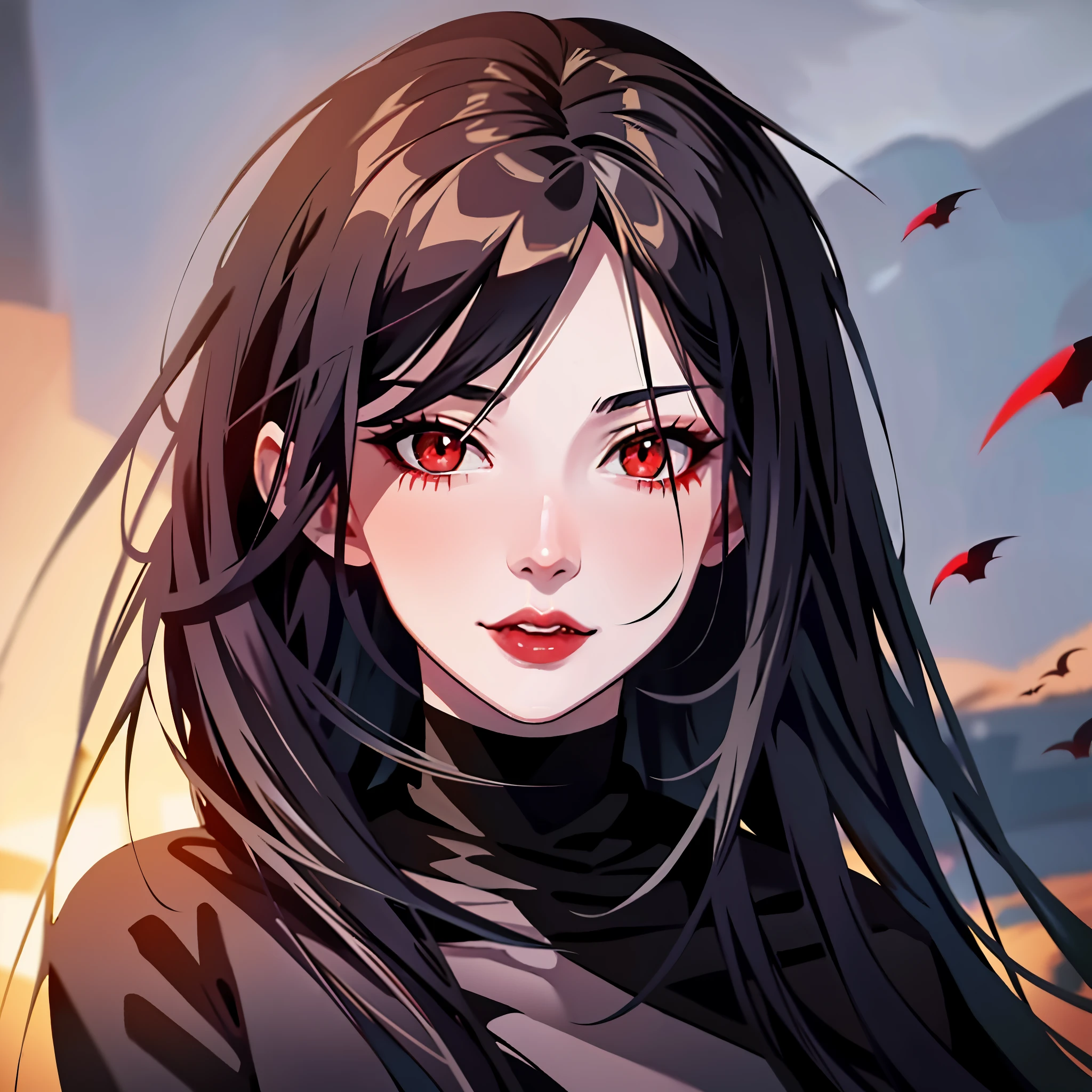 anime girl with black hair and red eyes posing for a picture, anime style portrait, stunning anime face portrait, beautiful anime portrait, androgynous vampire, realistic anime artstyle, vampire portrait, artwork in the style of guweiz, vampire girl, in the art style of bowater, digital anime illustration, realistic anime art style