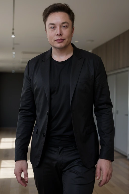 Make Elon musk with black shirt suit