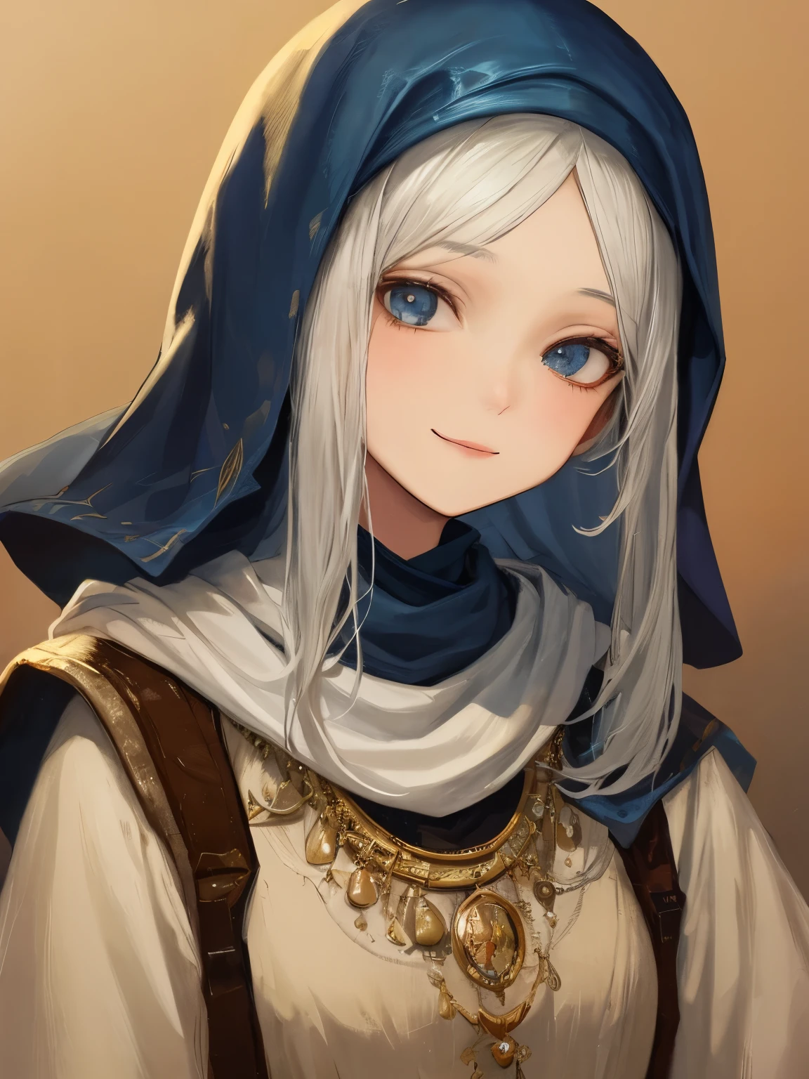hijabi, portraitures, top-quality, (逼真, Painterly Style), masterpice, elegent, a smile, gentle, nobles