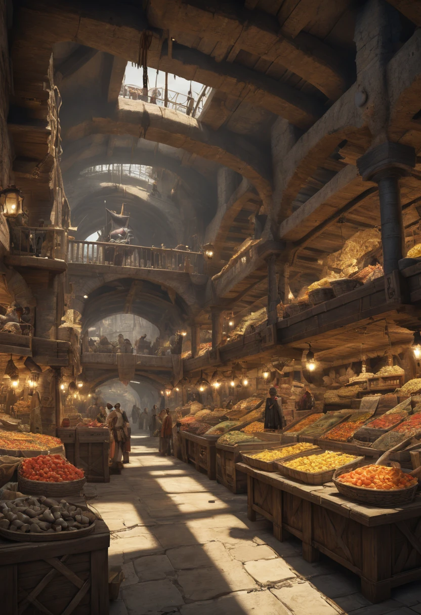 Underground market, Pirate stronghold, by H.J. Ford, best quality, masterpiece, 8k