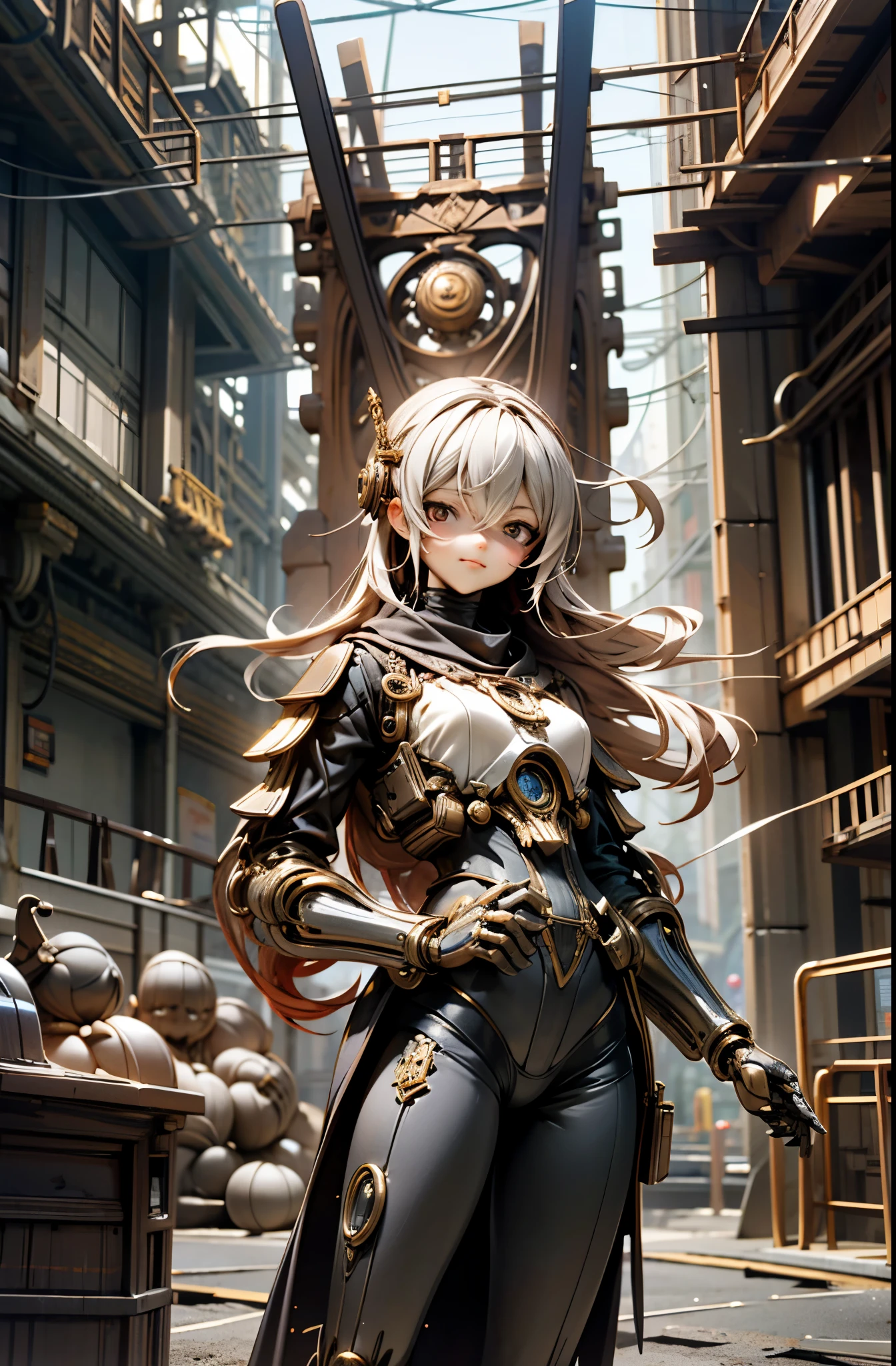 masterpiece,best quality,official art, extremely detailed CG unity 8k wallpaper,absurdres,8k 黑暗的_幻想,((dieselpunk)),(album cover girl,red:1.1),1人,extremely detailed mechanical marvel,robotic presence,cybernetic guardian,wearing tattered exoskeleton,complex labyrinth,(steel metal [rusty]),elegant,sharp focus,photographed by Grzegorz Rutkowski,soft lighting,vibrant colors,masterpiece,((street)),cowboy shooting,dynamic pose
