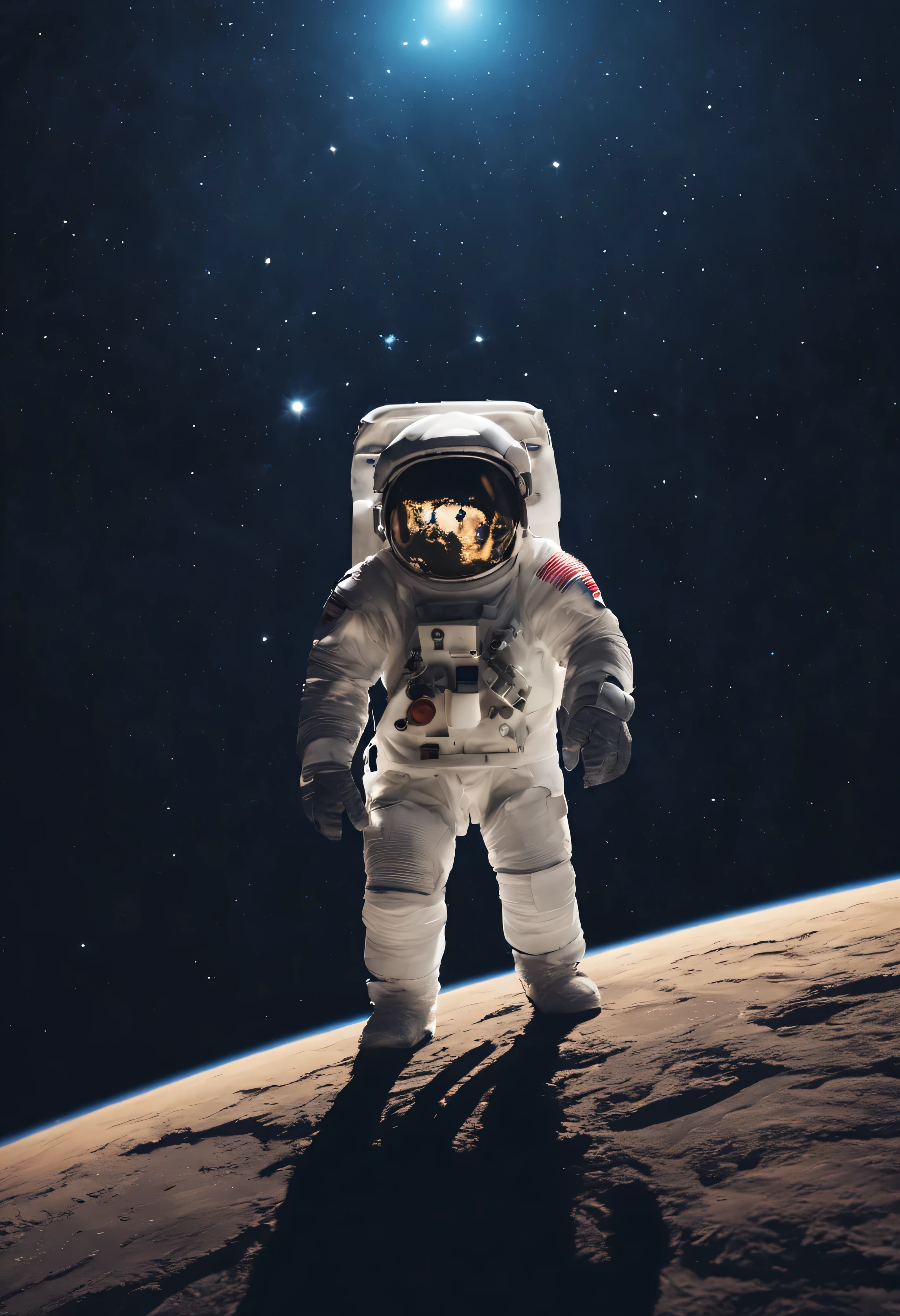 Little astronaut in the background Earth in space