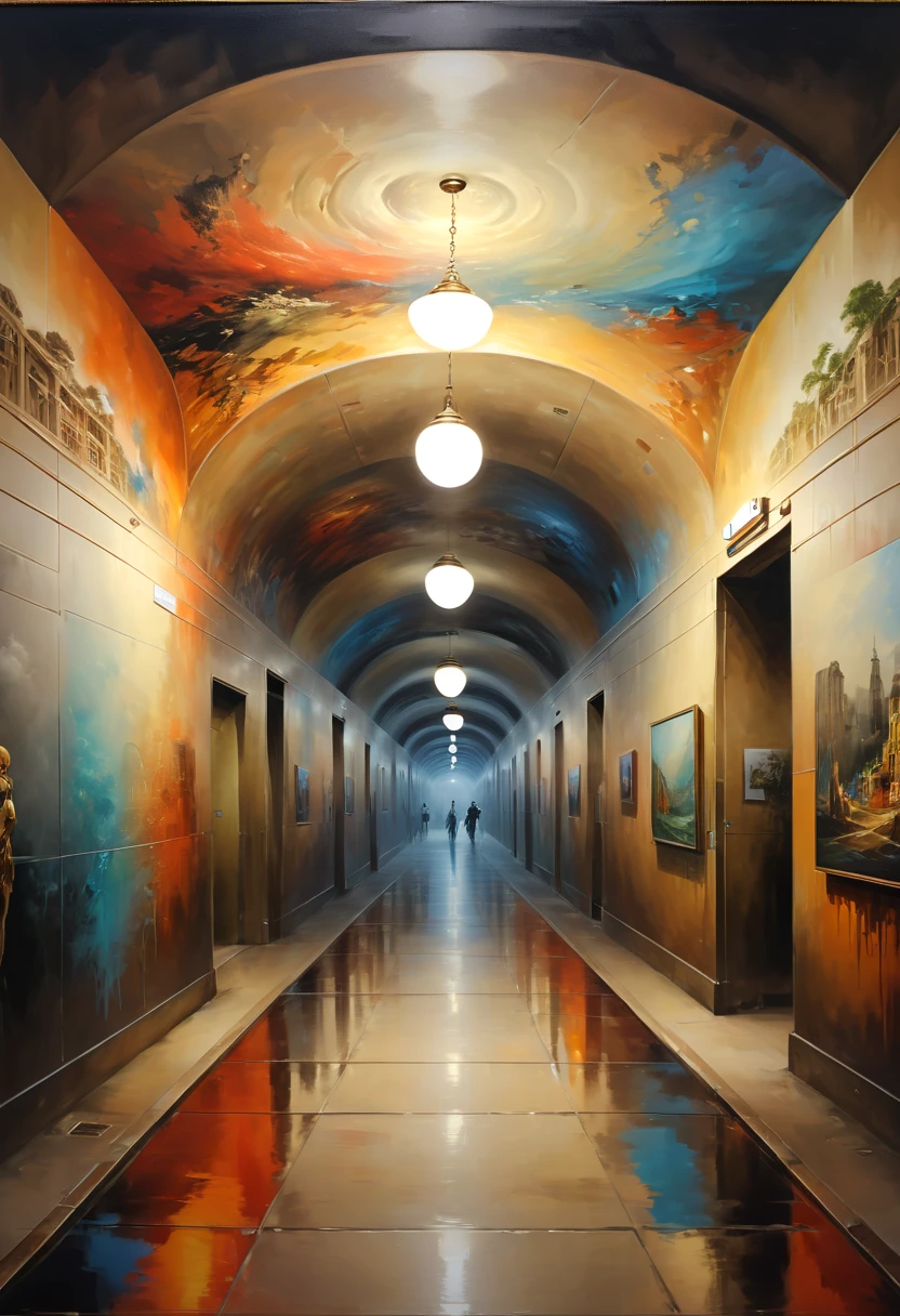 Underground Passage, underpass, Painting Exhibition, enhance, intricate, (best quality, masterpiece, Representative work, official art, Professional, 8k)