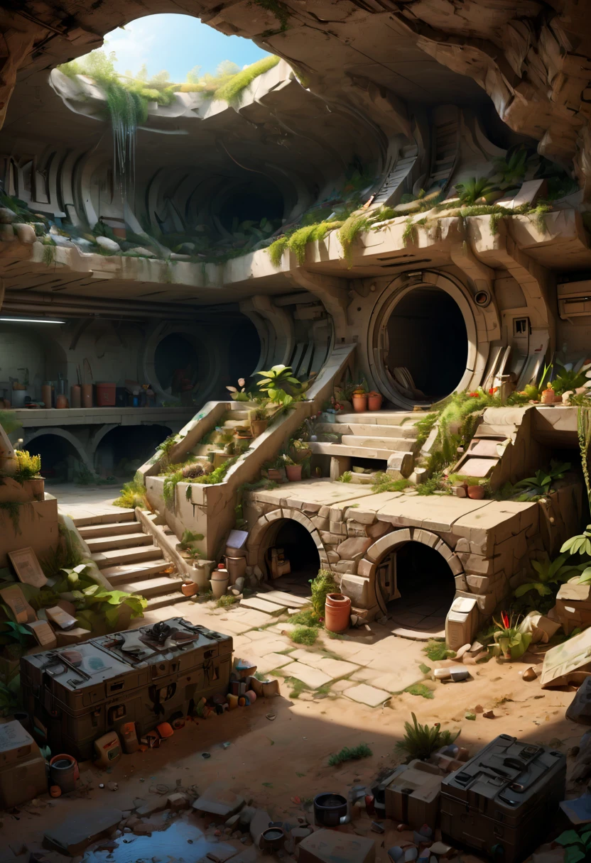 underground shelters, Adequate supplies, spacious, enhance, intricate, (best quality, masterpiece, Representative work, official art, Professional, 8k)