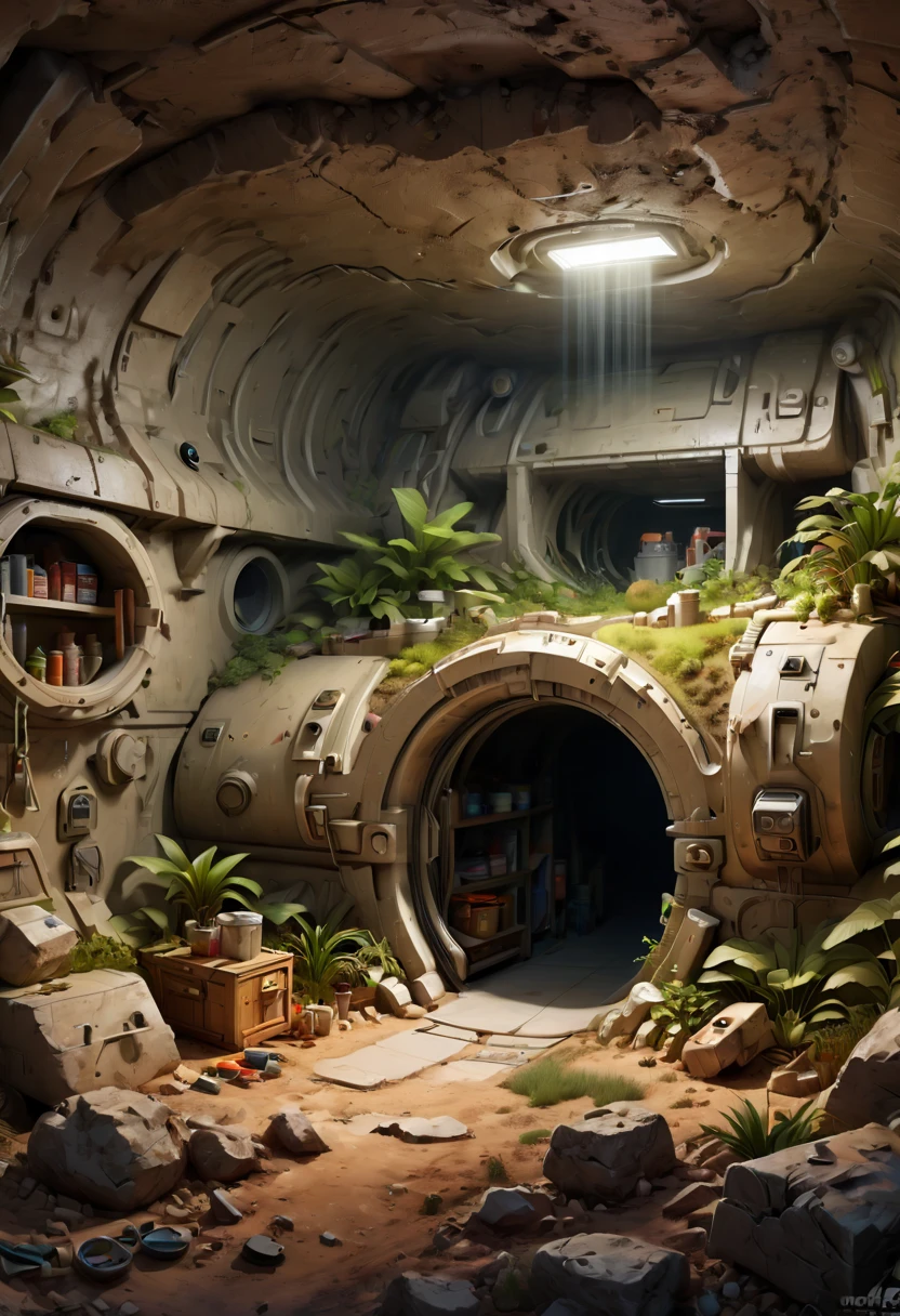 underground shelters, Adequate supplies, spacious, enhance, intricate, (best quality, masterpiece, Representative work, official art, Professional, 8k)