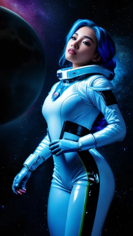 [nudity, explicit] nsfw（tmasterpiece：1.2），best qualtiy，In space，（nigh sky，medium lenght hair：1.2），（illustratio：1.2），lindo cenario，dreads，（Elaborate luminescence，lens flare glow），（Hyper-detailing），Hyper-detailing，（exquisitedetails），（complexdetails），（Movie light，Best quality backlight），清晰的线条，New world，peeping at the viewer，Solo Woman，（Space Girl，the space），Oriental women，The girl looks like a Chinese movie star，Solo Woman，Perfect body，Beautiful  girl，（1girll），（Bright bioluminescent hair，bright glowing eyes），（galaxias，Alien planet），（Astronaut wearing sexy futuristic style white tight spacesuit：1.1），（The material of the spacesuit is extremely light），The girl has a slender waist，Big breasts Thin waist，bare shoulders​，Bare legs，exposed waist，Latex tight spacesuit，The chest of the spacesuit shows the starry sky，Slightly closed eyes，（cyber punk perssonage），（dyna：1.3），（putting makeup on）），hight contrast，（The best lighting，Extremely refined and beautiful），（（Movie Moonlight）），Extremely colorful，（（Photoshop Pastel Painting：1.1）），aethereal，（Movie Masterpiece），suspense，Funk，（Starskrim），splash of color，absolutly eye-catching，（（Caustics）），dynamic angle，big breasts beautiful（detailed glow），（spine-chilling），（Intricate movie scenes behind it：1.2），Environmental occlusion， （Ambient moonshine）， ray-traced reflection， intricately detailed visible background ， （Glowing spacesuit）， terroral， （Bioluminescent vegetation：1.2）， terroral， uneasy， A futuristic， terroral， （Hologram head-up display）， （Delicate Great Comet）