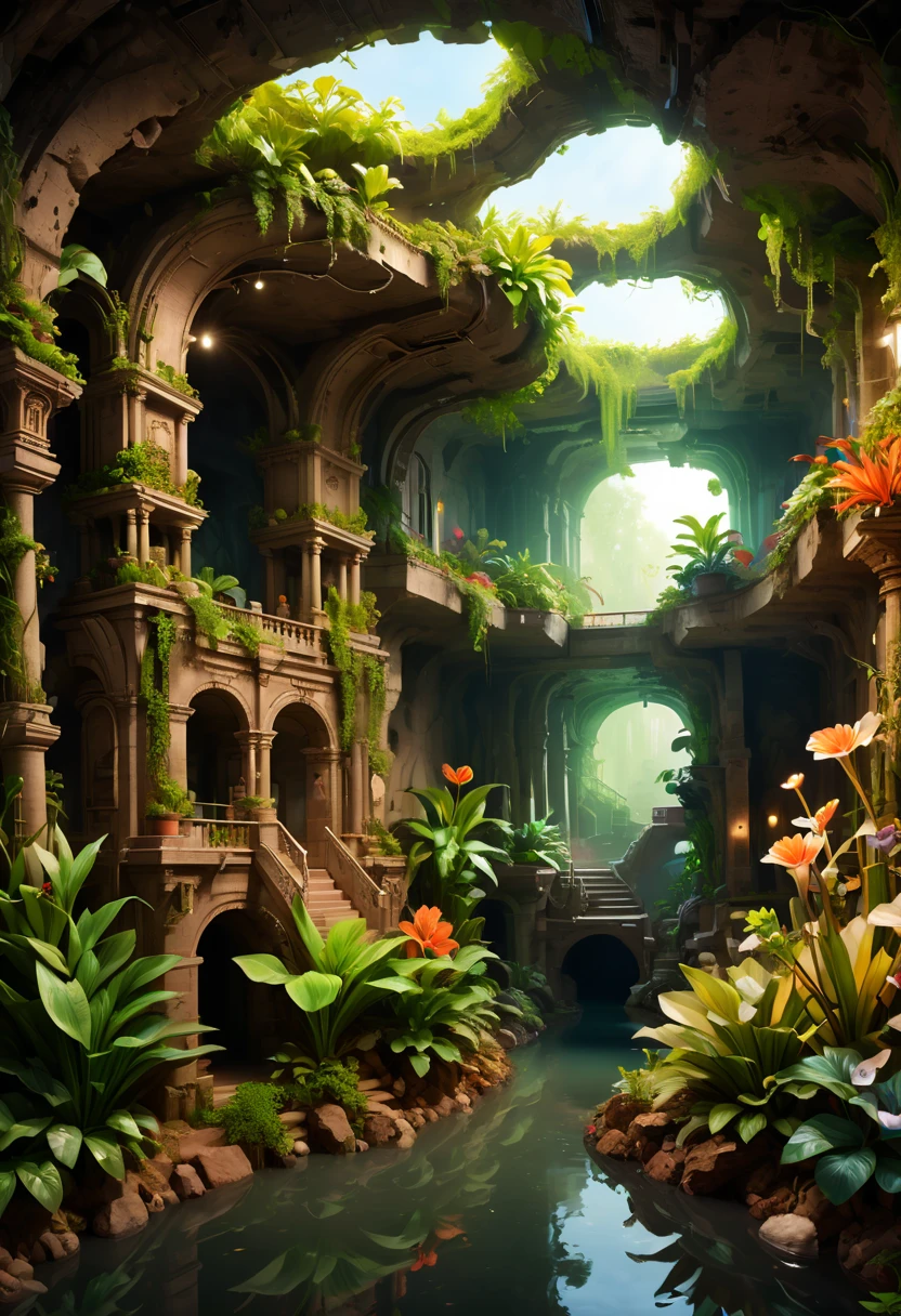 Underground museum, plant, enhance, intricate, (best quality, masterpiece, Representative work, official art, Professional, 8k)