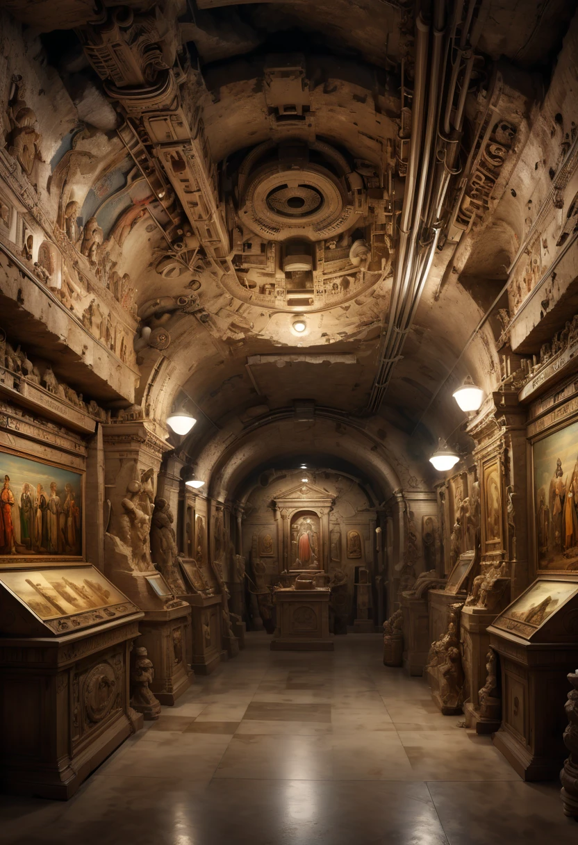 Underground museum, history, enhance, intricate, (best quality, masterpiece, Representative work, official art, Professional, 8k)