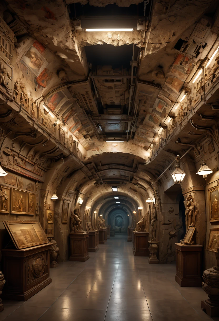Underground museum, history, enhance, intricate, (best quality, masterpiece, Representative work, official art, Professional, 8k)