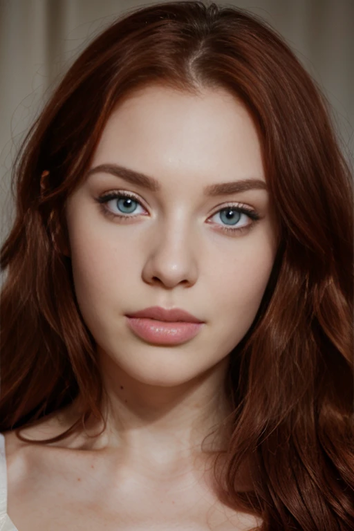 Ultra realistic, 23 year old Swedish female, dyed red hair, medium length extremely curly layered hairstyle, bright blue eyes, sticking tongue out, high cheek bones, defined jawline, pale skin tone, brown bushy eye brows, long eyelashes, narrow nose, shot on a Canon EOS R6 Mark, close up, eye level