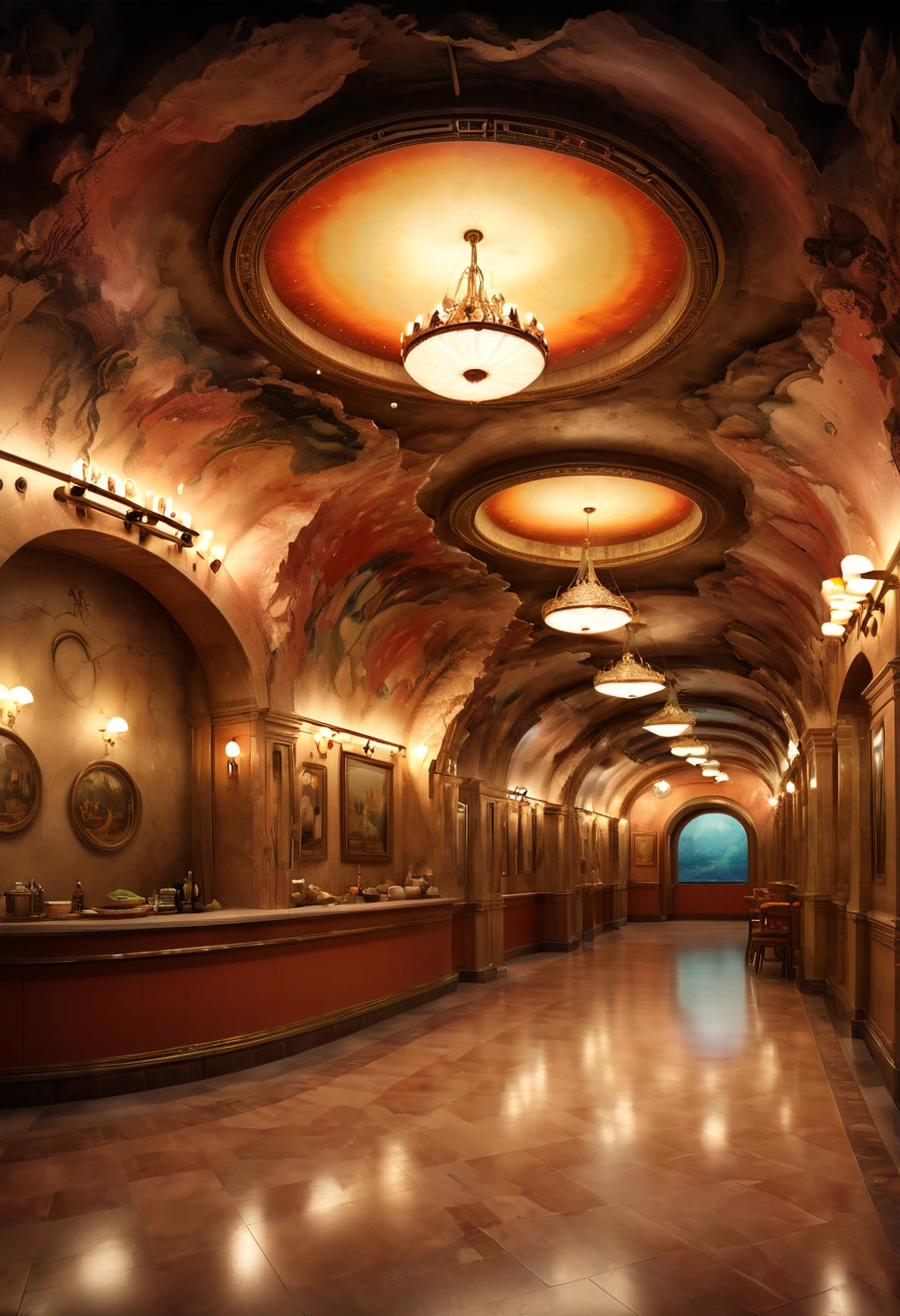 restaurant, Underground, Spacious, enhance, intricate, (best quality, masterpiece, Representative work, official art, Professional, 8k)