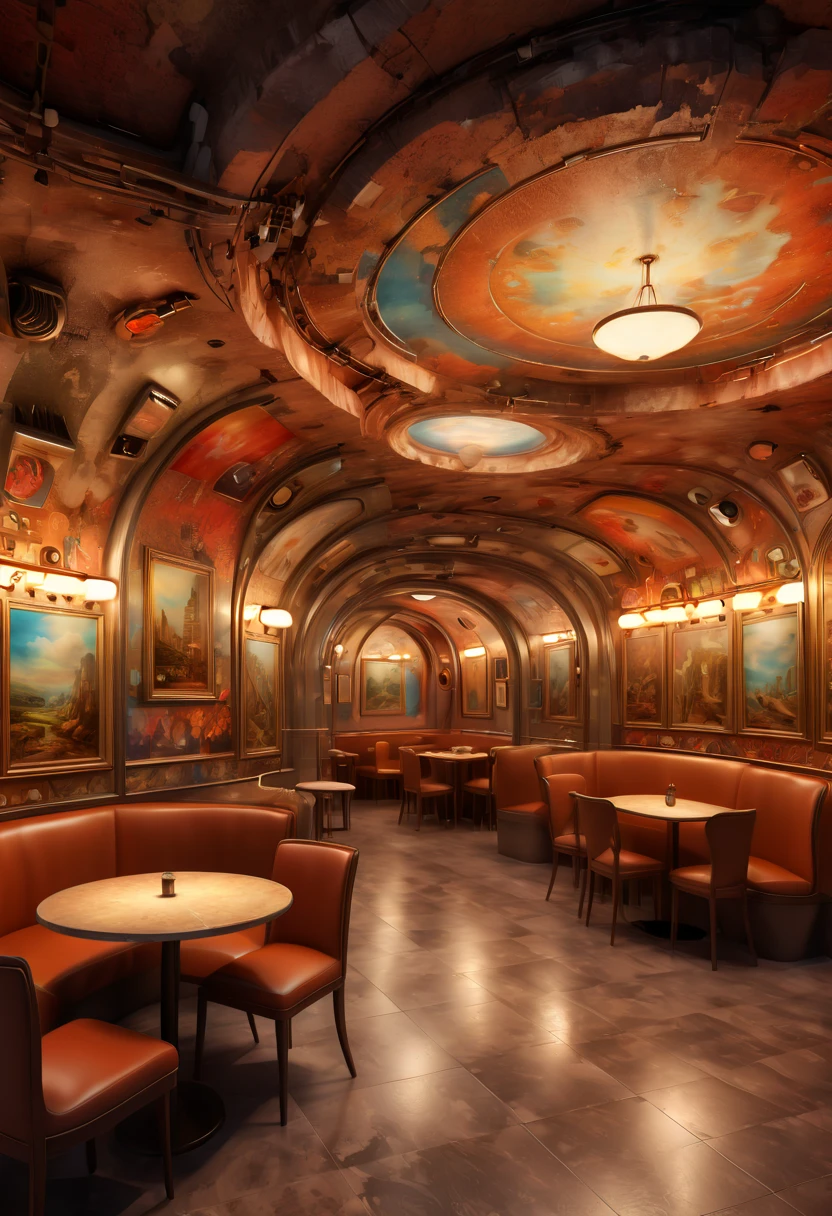 cafe, Underground, Spacious, enhance, intricate, (best quality, masterpiece, Representative work, official art, Professional, 8k)