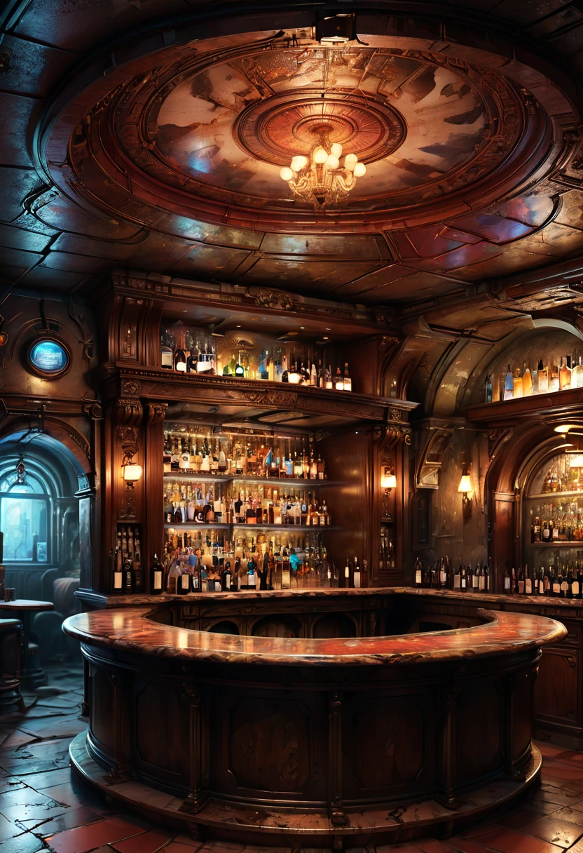 bar, Underground, Spacious, enhance, intricate, (best quality, masterpiece, Representative work, official art, Professional, 8k)