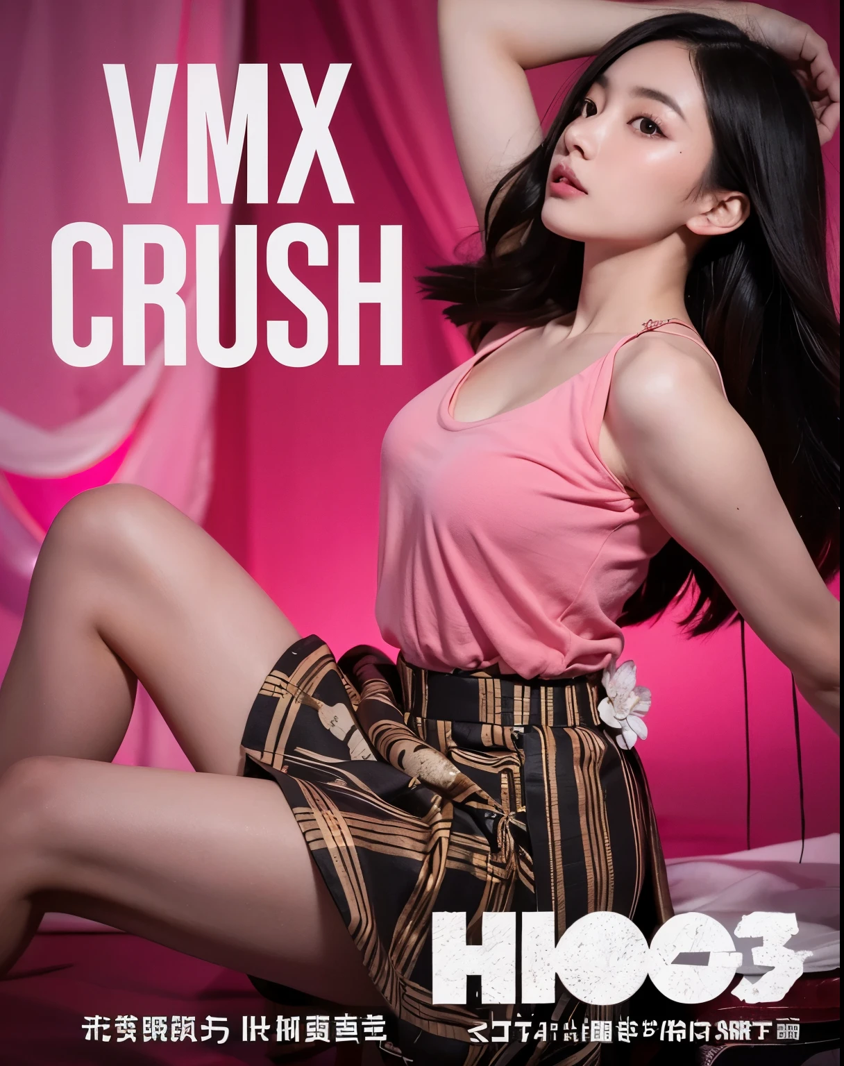 (Best quality, 8k, 32k, Masterpiece, UHD:1.2) "Generate a captivating artwork featuring a young Japanese girl model with short, sleek black hair styled in a chic bob haircut. Envision her bathed in dramatic cinematic lighting, creating an atmosphere of allure and mystery. Emphasize a romantic aesthetic vibe, showcasing the model in a poised and elegant pose that evokes a sense of intimacy and sophistication. Utilize warm and soft tones to enhance the romantic ambiance, and consider incorporating elements like flowing fabrics or flowers to add a touch of ethereal beauty. Capture the essence of romance and beauty through the model's expression, the play of light and shadows, and the overall aesthetic, creating a visually compelling and emotionally resonant piece."