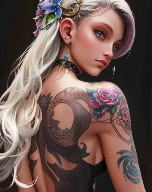 NSFW, masutepiece, detailed illustration, of the highest quality, Exquisite, Beautiful hottie albino girl, The tattoo, full-body view, fullnude, Exposed, Sunny Beach, Gentle smile, High quality, 8K, Elaborate, unreal enginee 5, ornate, super detailed, Edge lighting, Highly detailed, Fine detail