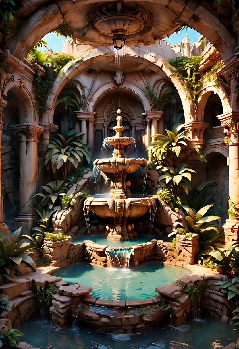fountain, Underground, Spacious, wide, enhance, intricate, (best quality, masterpiece, Representative work, official art, Professional, 8k)