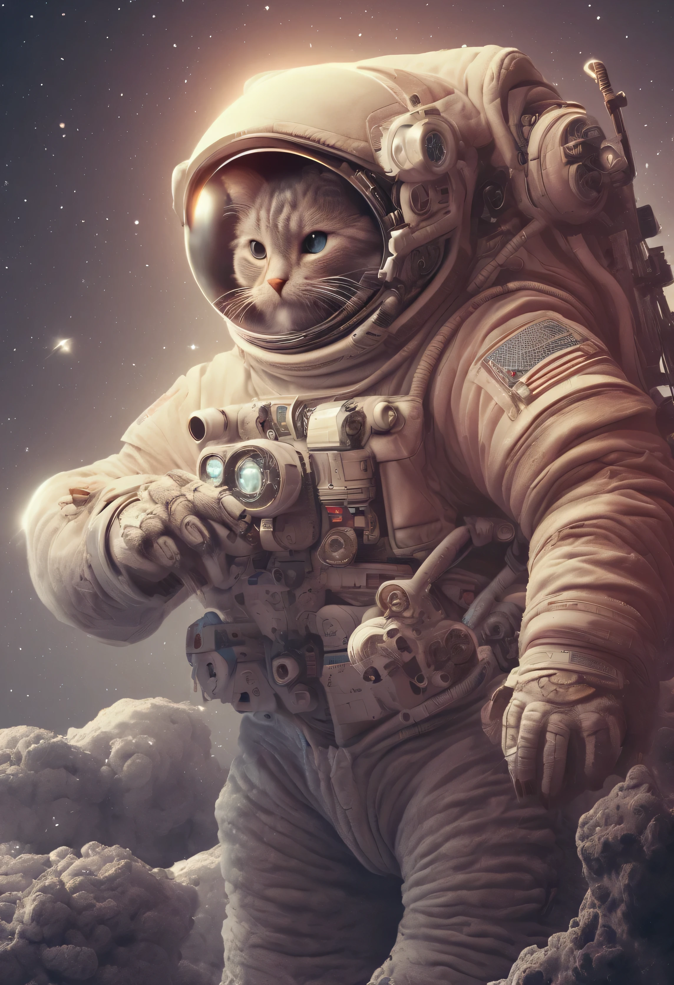 Sci-fi space wallpaper with cat astronaut