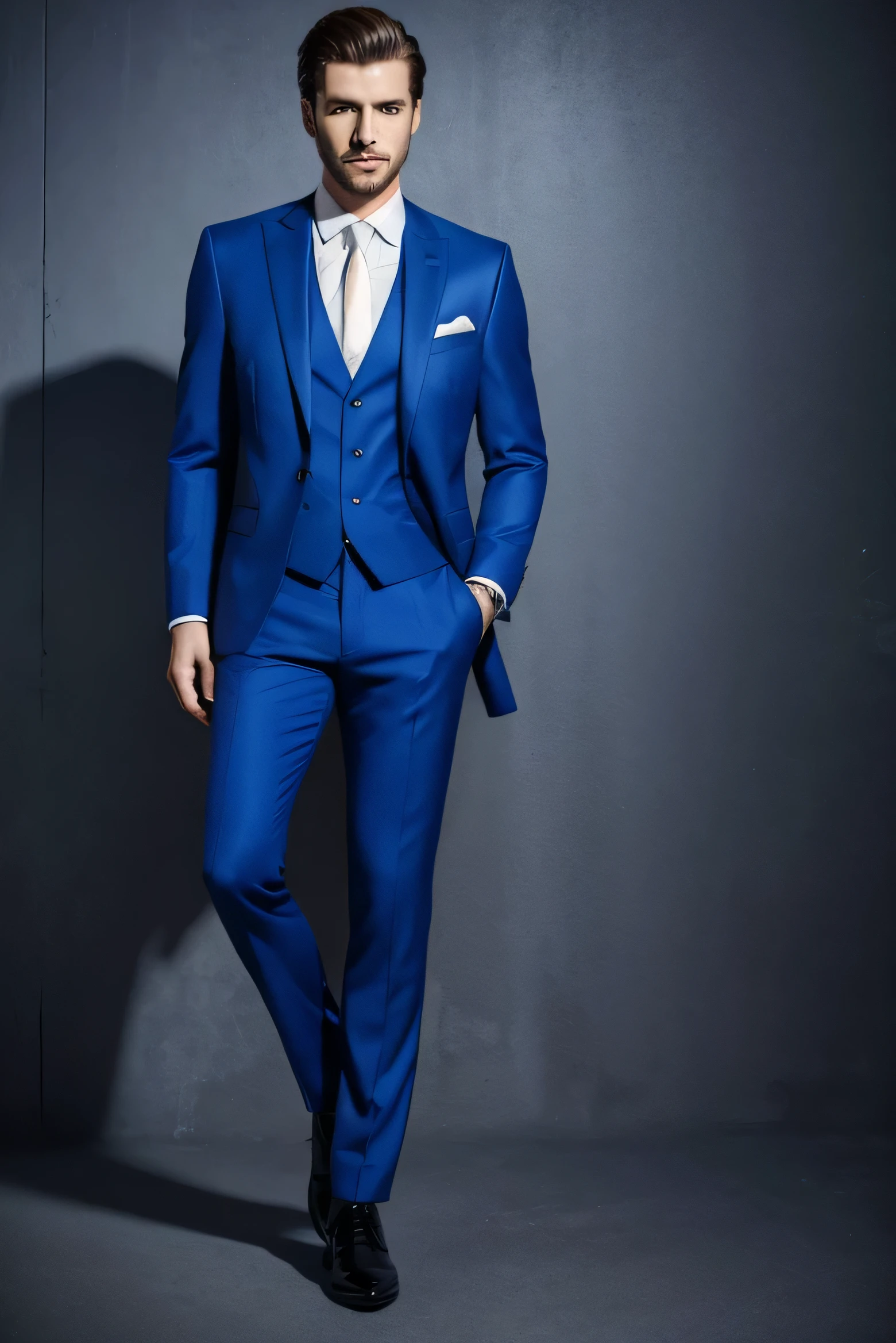 Best quality men&#39;s suits，suit，suit，A full-body view from head to toe，design diagram，Renderings，Style drawing，upscale，high-end，atmosphere，royal blue