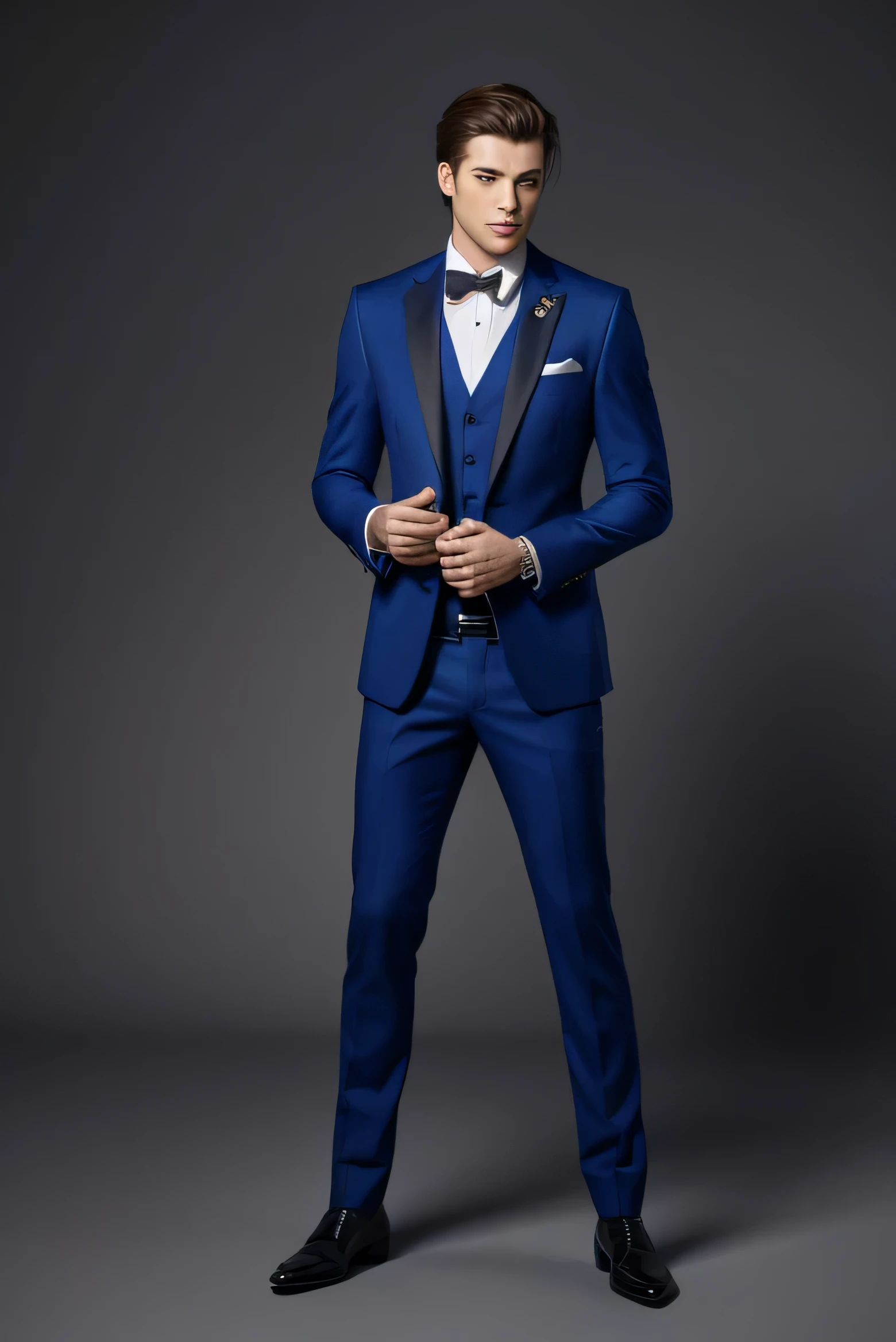 Best quality men's suits,suit,suit,A full-body view from head to toe,design diagram,Renderings,Style drawing,upscale,high-end,atmosphere,royal blue