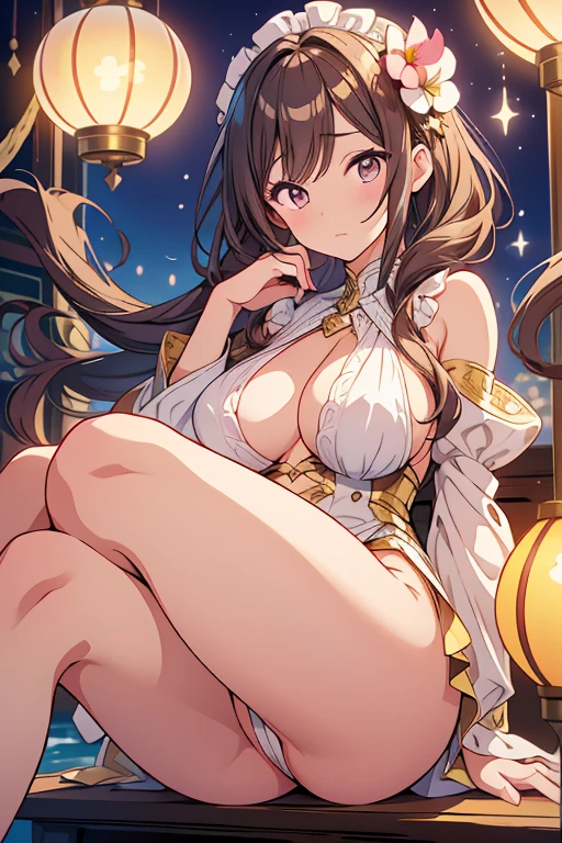 layla (masterpiece), (best quality), (ultra detailed),(disheveled hair),(illustration), (1girl), beautifuldetailedeyes,delicate beautiful face,Floating,(high saturation),(colorful splashes),colorful bubble,(shining),focus on face, sitting inside a glass ball, g;ass cage, golden stars and lanterns,((best quality)), ((masterpiece)), (detailed), perfect face, ((revealing clothes)), large chest, sexy, lewd