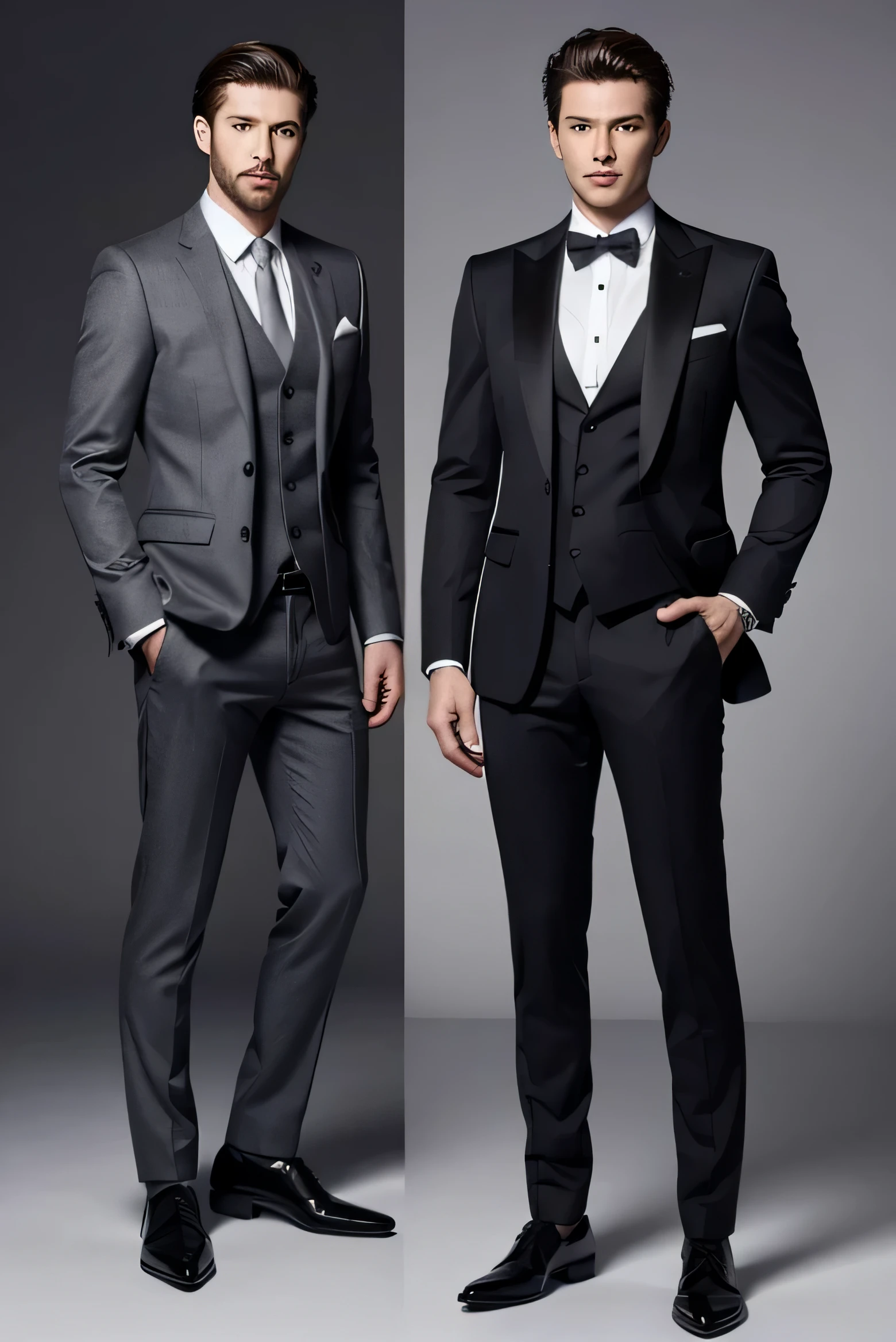 Men's suits，suit，suit，A full-body view from head to toe，design diagram，Renderings，Style drawing，upscale，high-end，atmosphere，Stylish formal wear