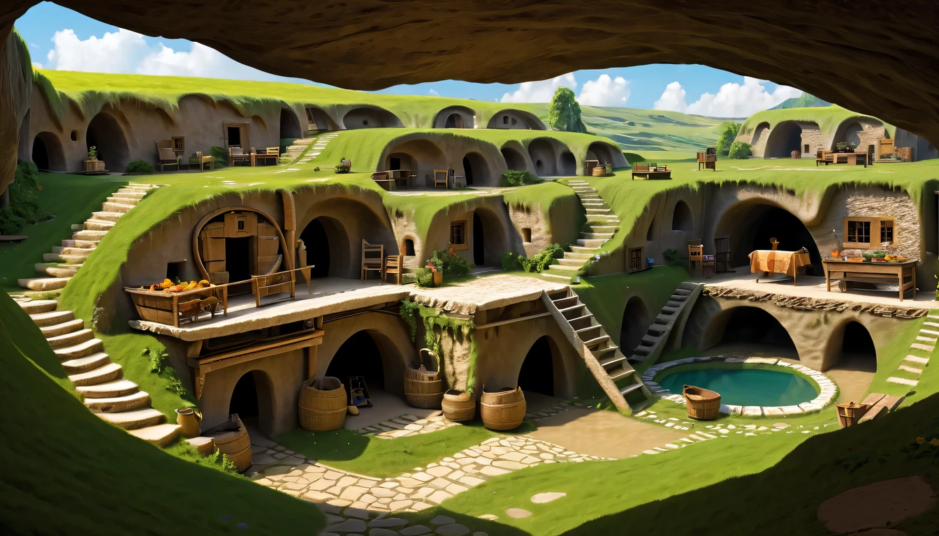 underground village,underground cave dwelling,housing