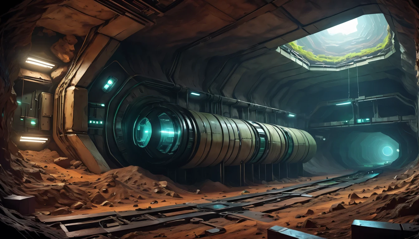 Underground bomb shelters,Hidden underground military research base,deep into the earth'crust,Ant nest structure,chaining,Sectional view of the Underground Science Institute,Consists of multiple tunnels and rooms,sense of technology,futuristic