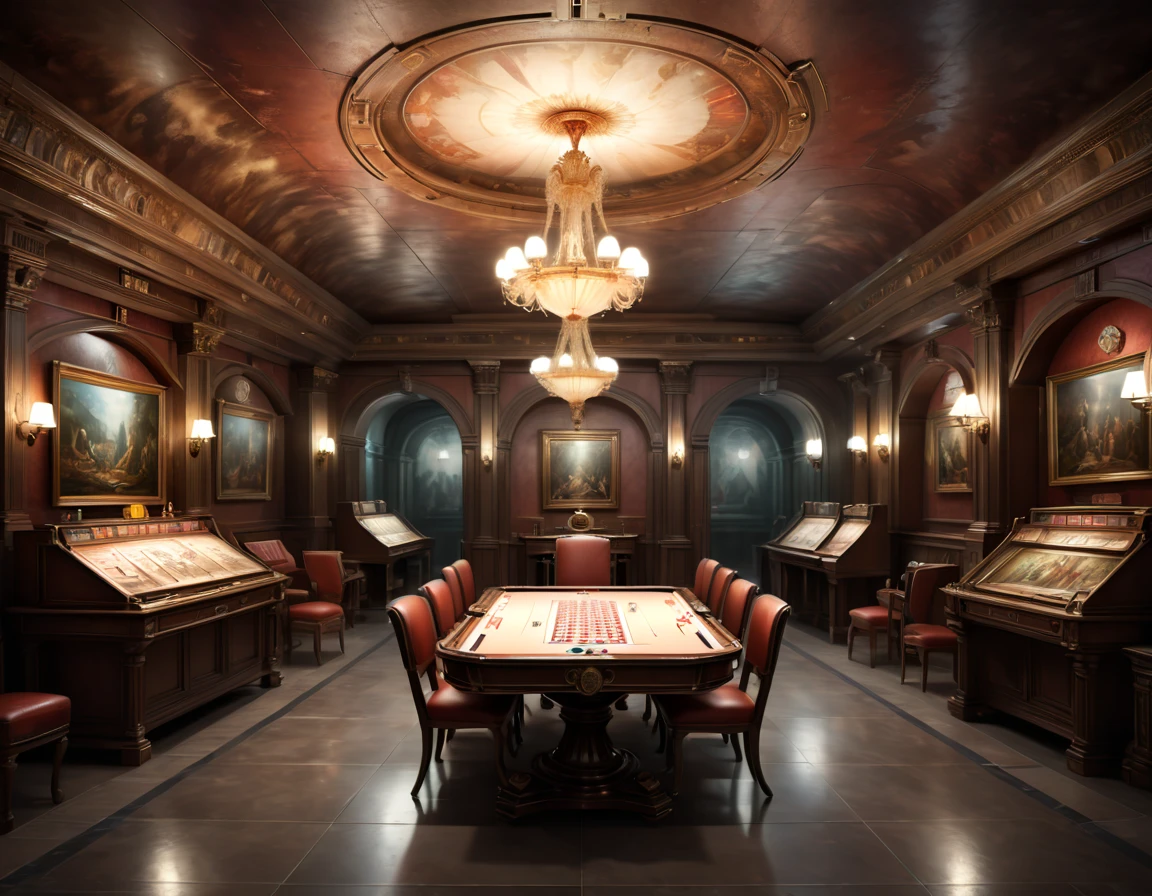 Chess and Card Room, Underground, Spacious, enhance, intricate, (best quality, masterpiece, Representative work, official art, Professional, 8k)