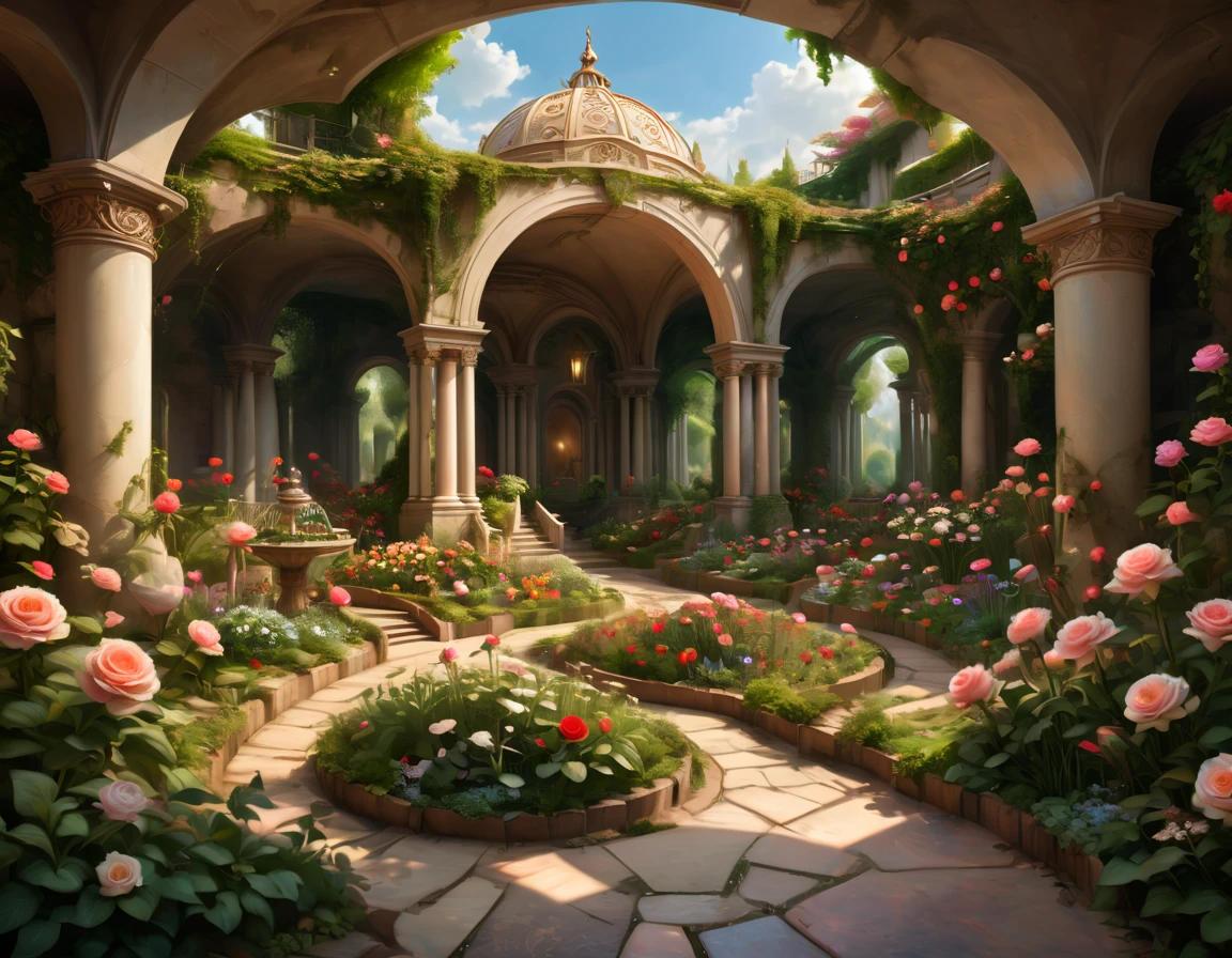 Rose Garden, Underground, Spacious, enhance, intricate, (best quality, masterpiece, Representative work, official art, Professional, 8k)