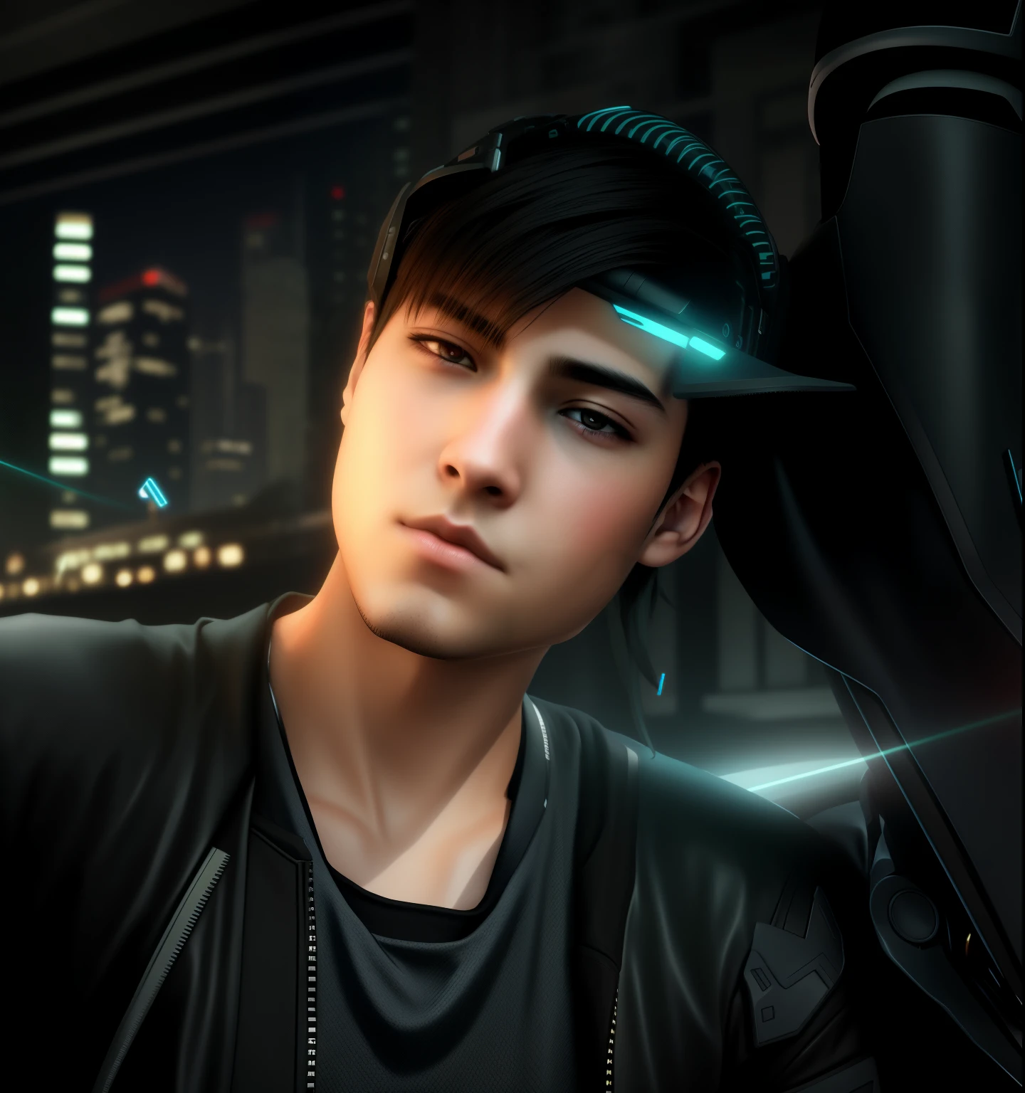 Change background cyberpunk, anime boy , anime face, 4k ultra realistic