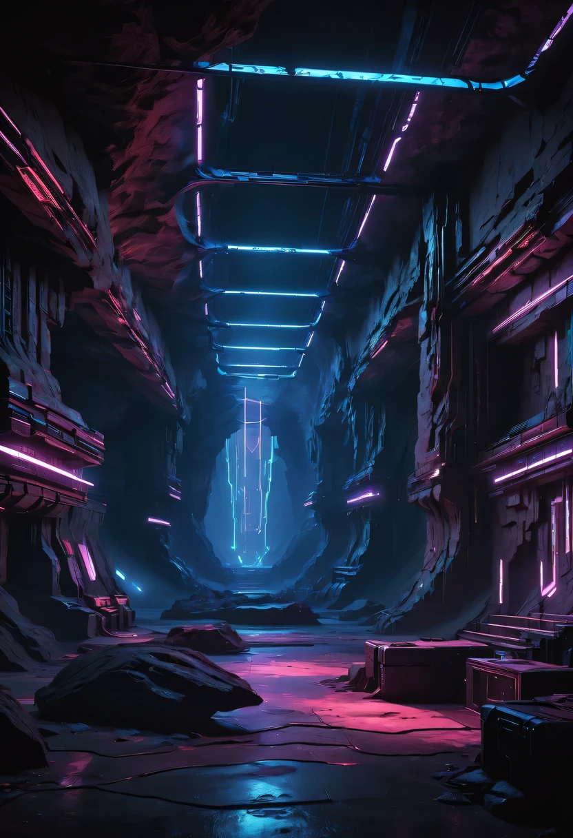 (Underground cave dance hall:1.2),underground structure,sense of technology,cave underground dance hall,underground structure,Gothic ballroom underground cave,vampire dancing,light lighting,sense of technology,futuristic,Science fiction,cyberpunk,Unreal Engine,fault art,mechanical aesthetics,neon lights