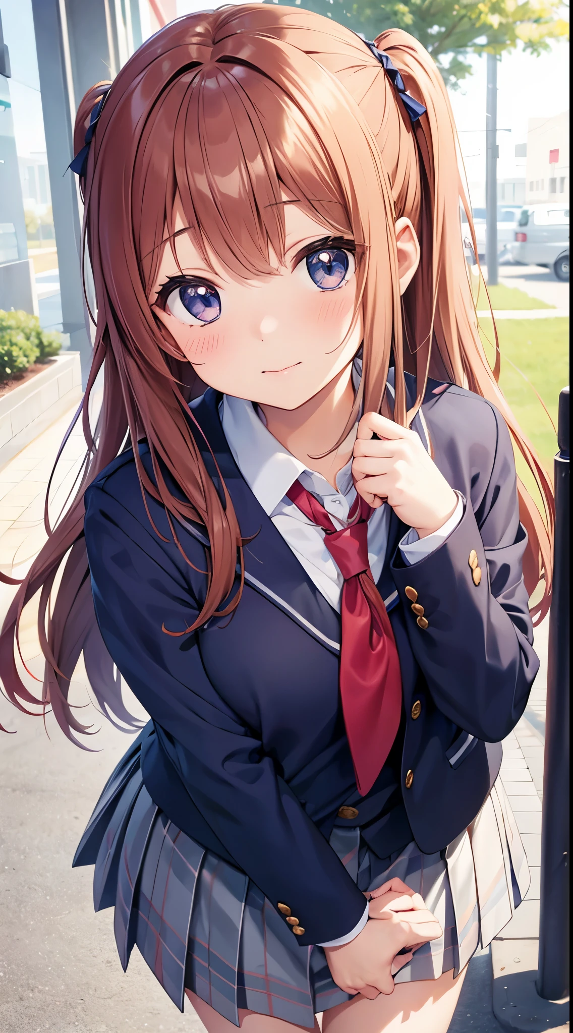 Cute anime girl, innocent face wearing school uniform