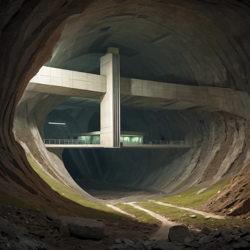 Sectional view of closed underground scientific research institute,underground structure