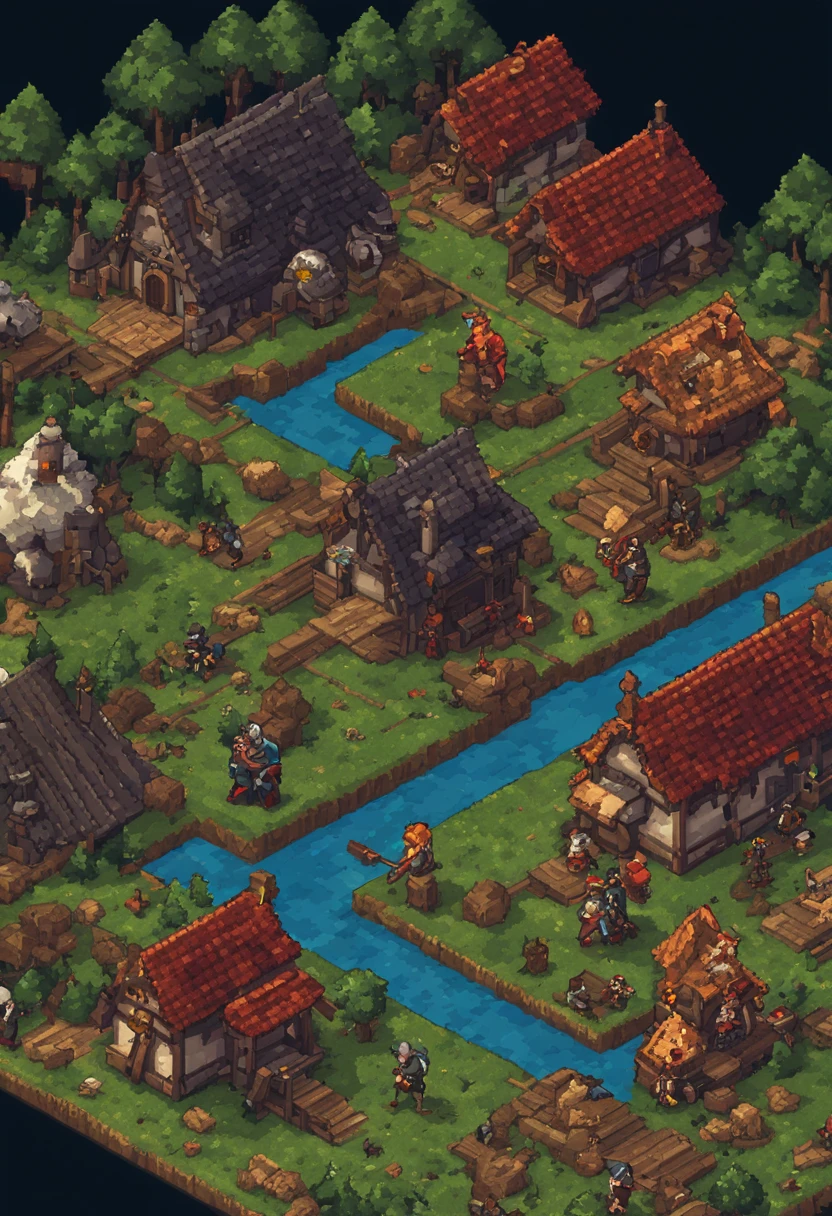 Isometric pixel art scene from a tactical RPG inspired by Tactics Ogre,
featuring 16-bit characters engaged in a strategic grid-based battle,
intense combat animations,
fantasy landscape,
ambient shadows,
rich color palette,
reminiscent of classic SNES era games,
ultra detailed,
high-res pixel art masterpiece