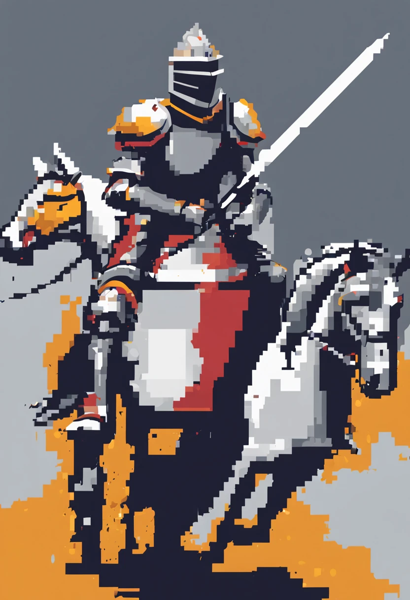 Illustration of knight, pixel character, magic, fantasy, clear background, abstract splash background, t-shirt design, vector art