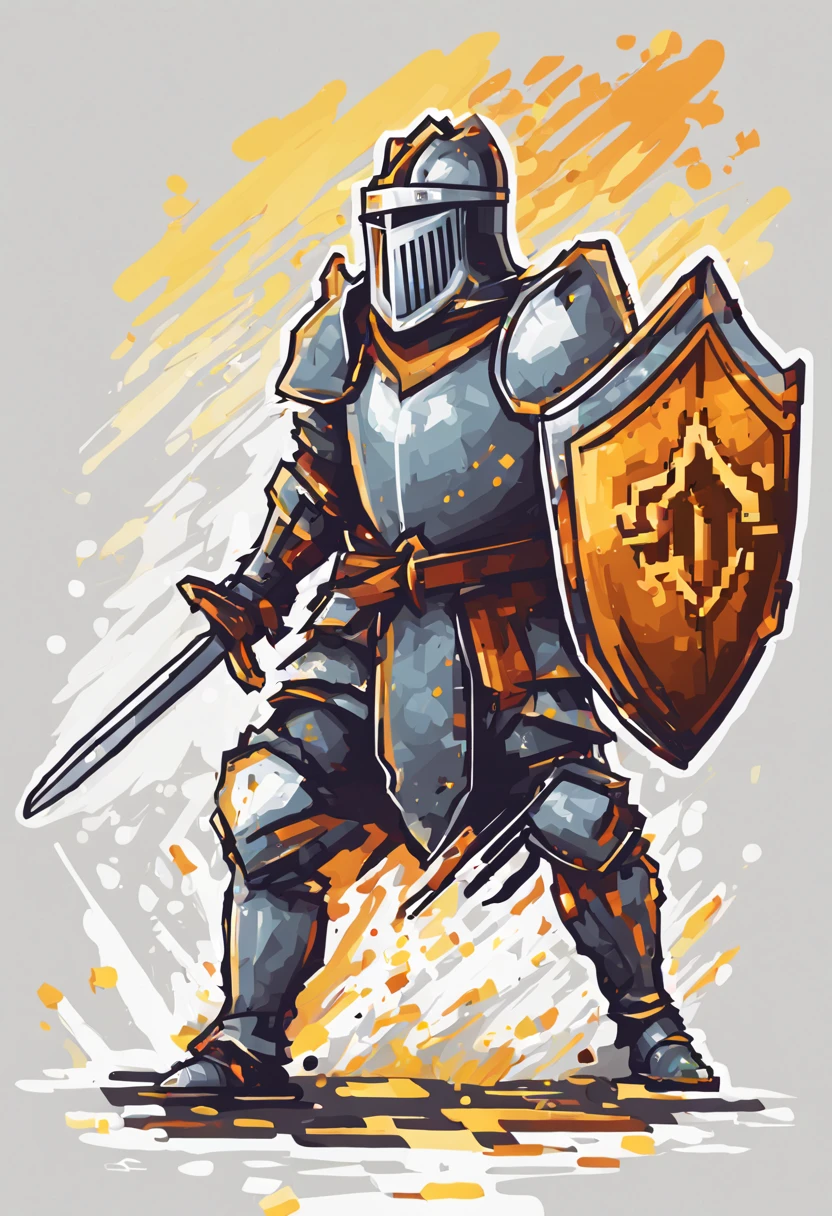 Illustration of knight, pixel character, magic, fantasy, clear background, abstract splash background, t-shirt design, vector art