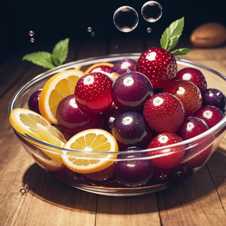 bubbles, jelly, fruits, fresh, bowl, (HD), logo